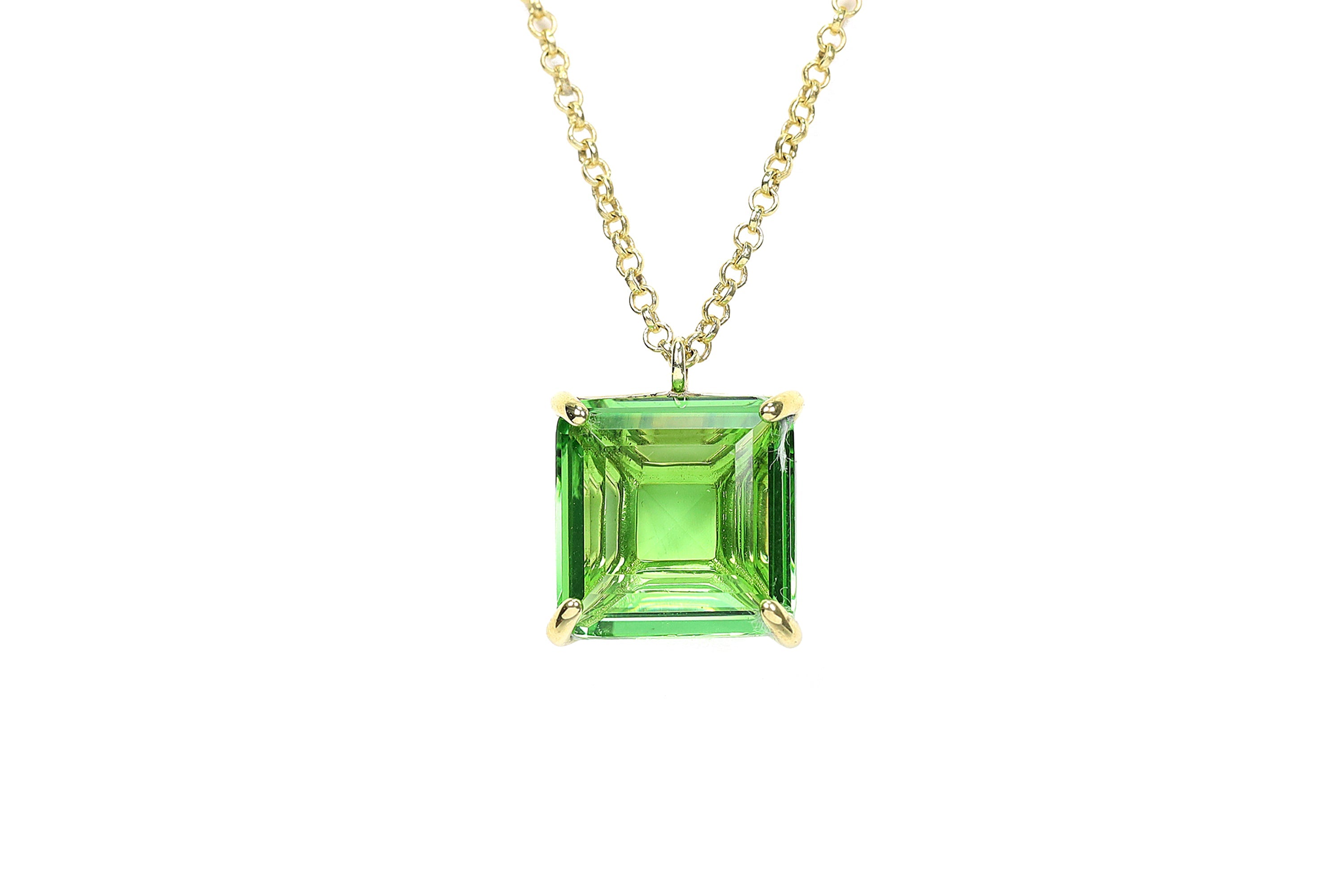 Green Tourmaline Square Pendant Gold Necklace necklaces Anemone Jewelry
