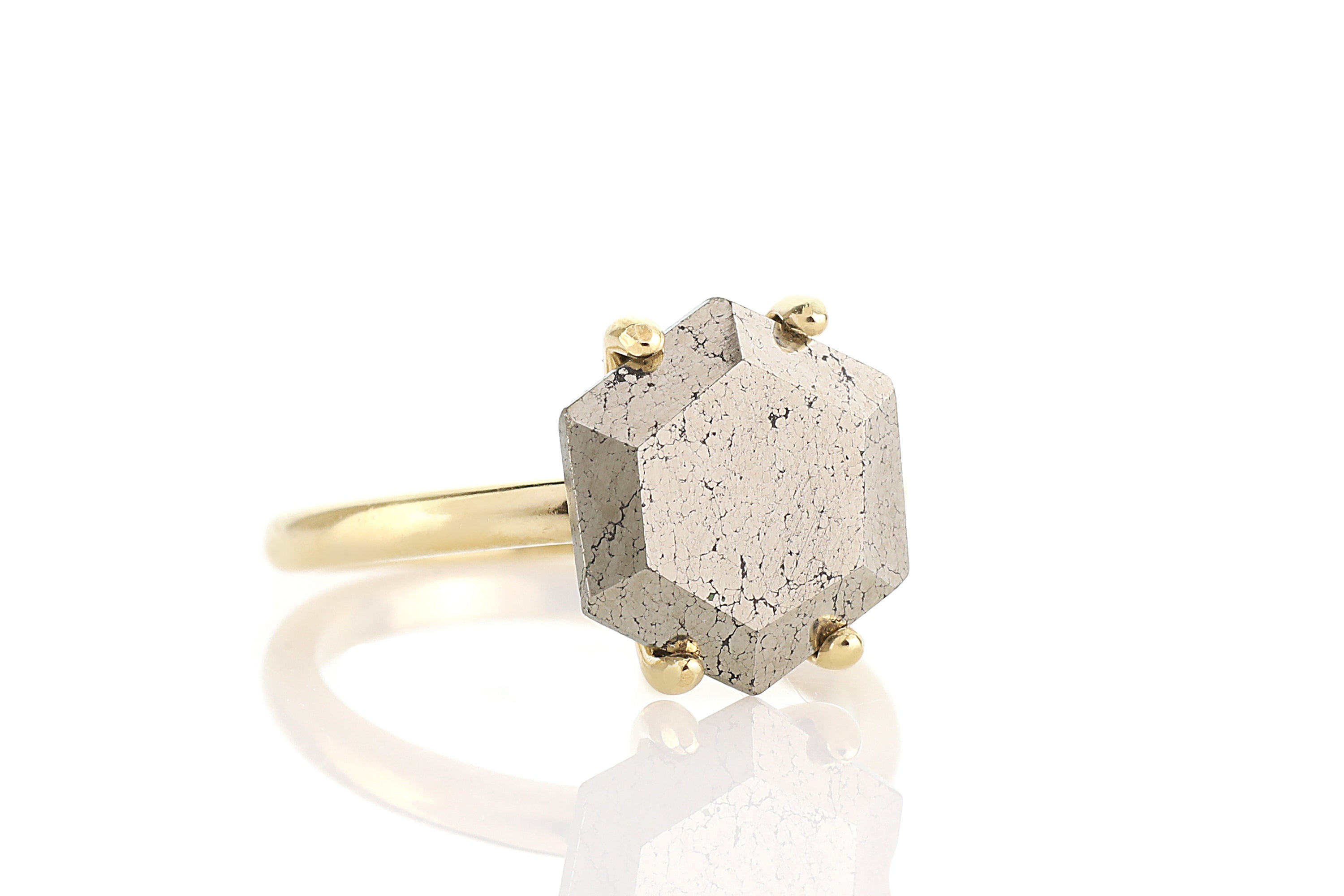 Hexagon Pyrite Stone Gold Ring Rings Anemone Unique