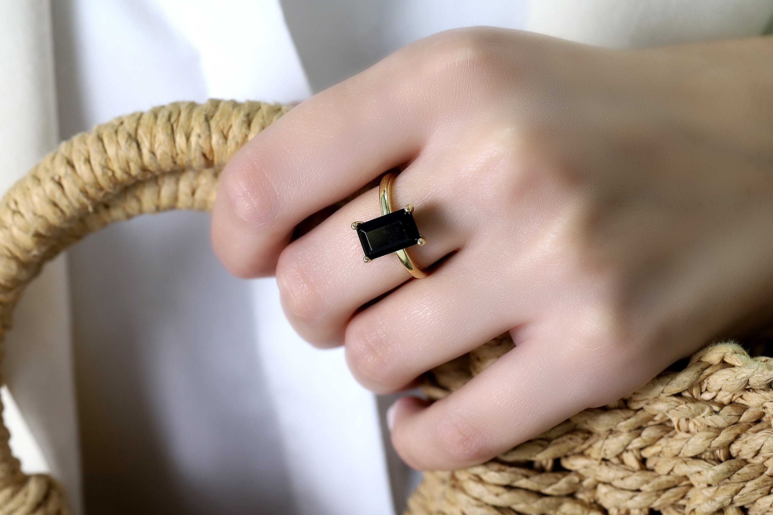 Gold Stacking Ring with Black Onyx Rings Anemone Unique