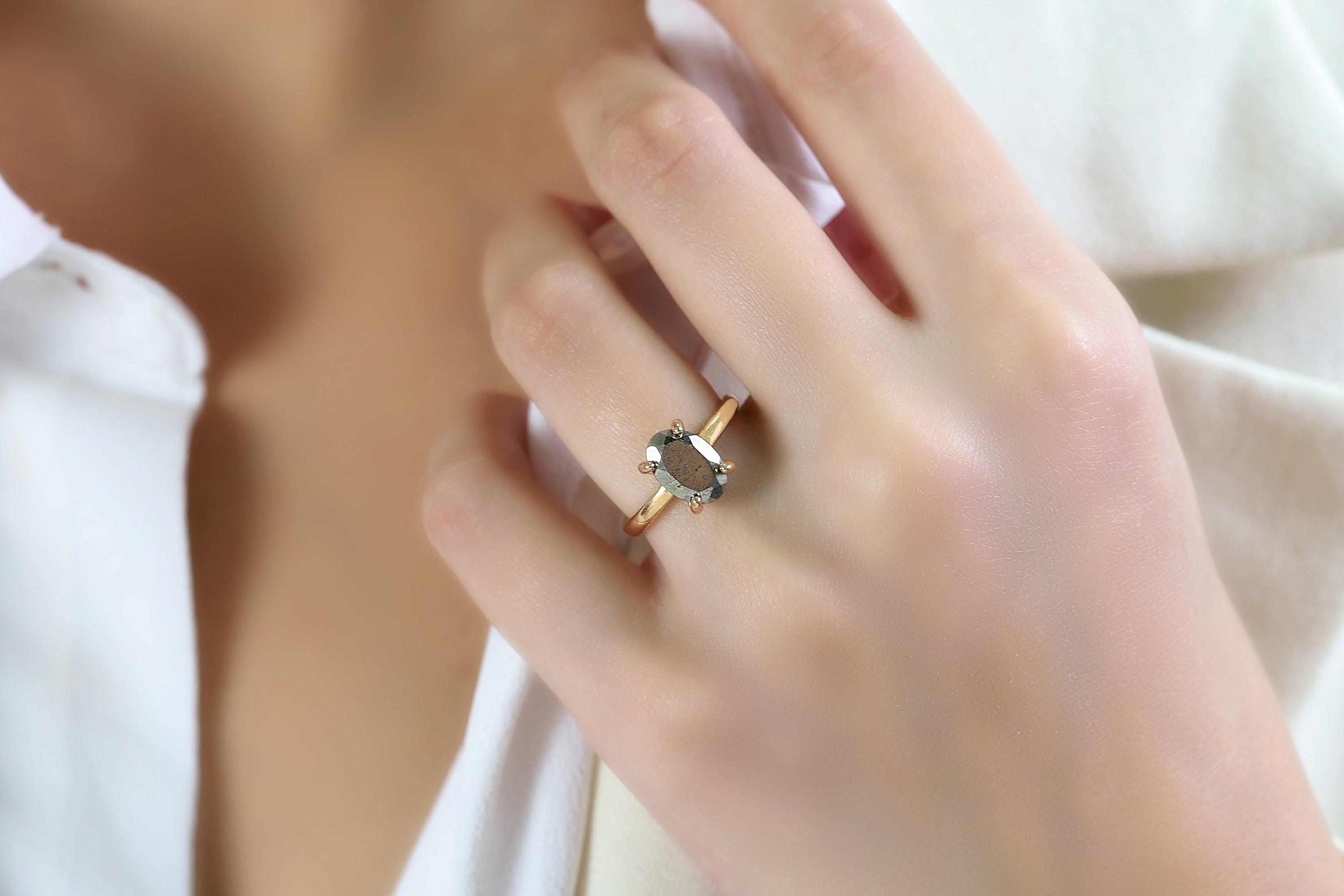 Delicate Pyrite Crystal Stone Ring in Gold Rings Anemone Unique