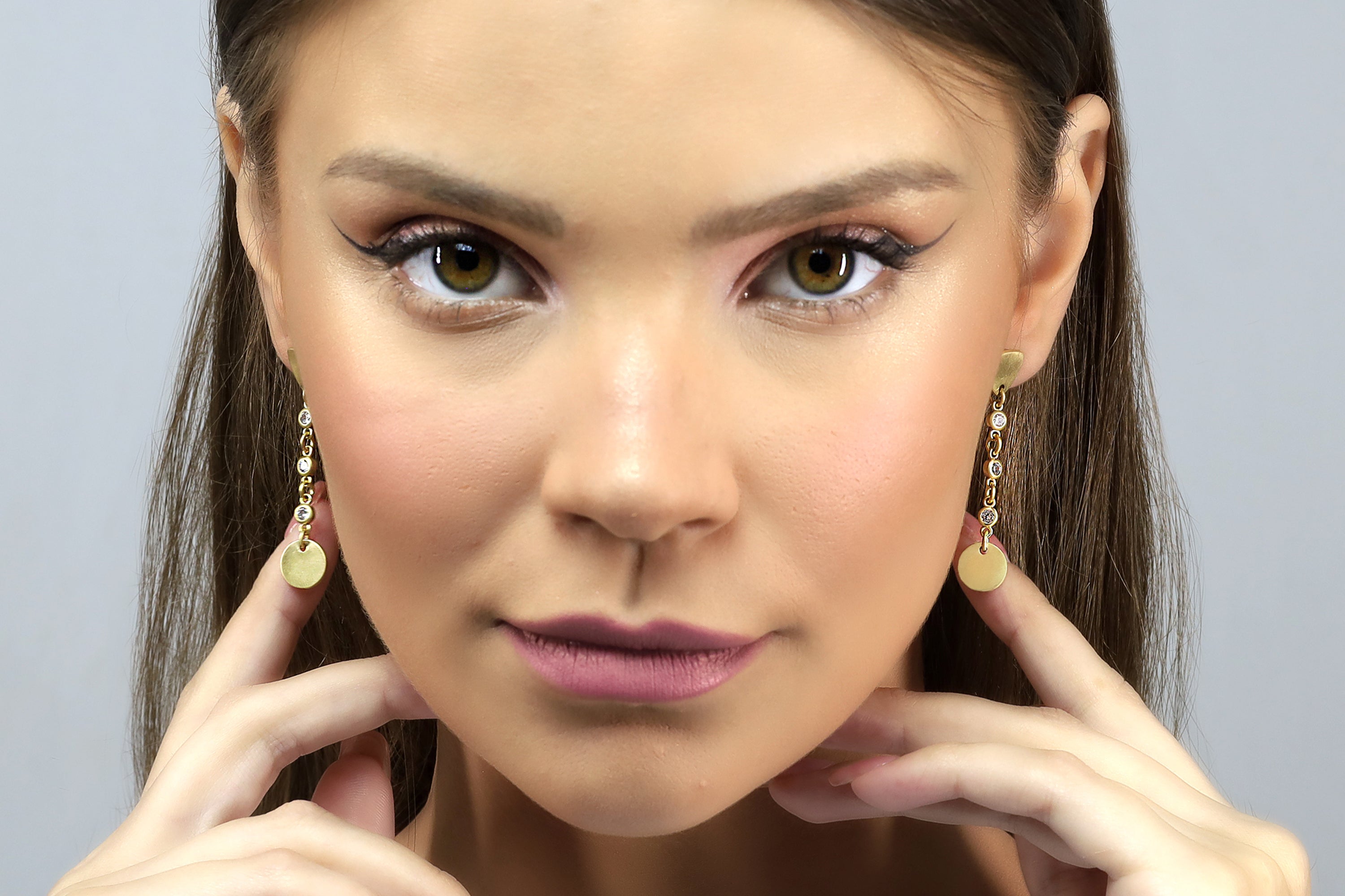 Long Dangle Gold Earrings with Cubic Zircon Earrings Anemone Jewelry