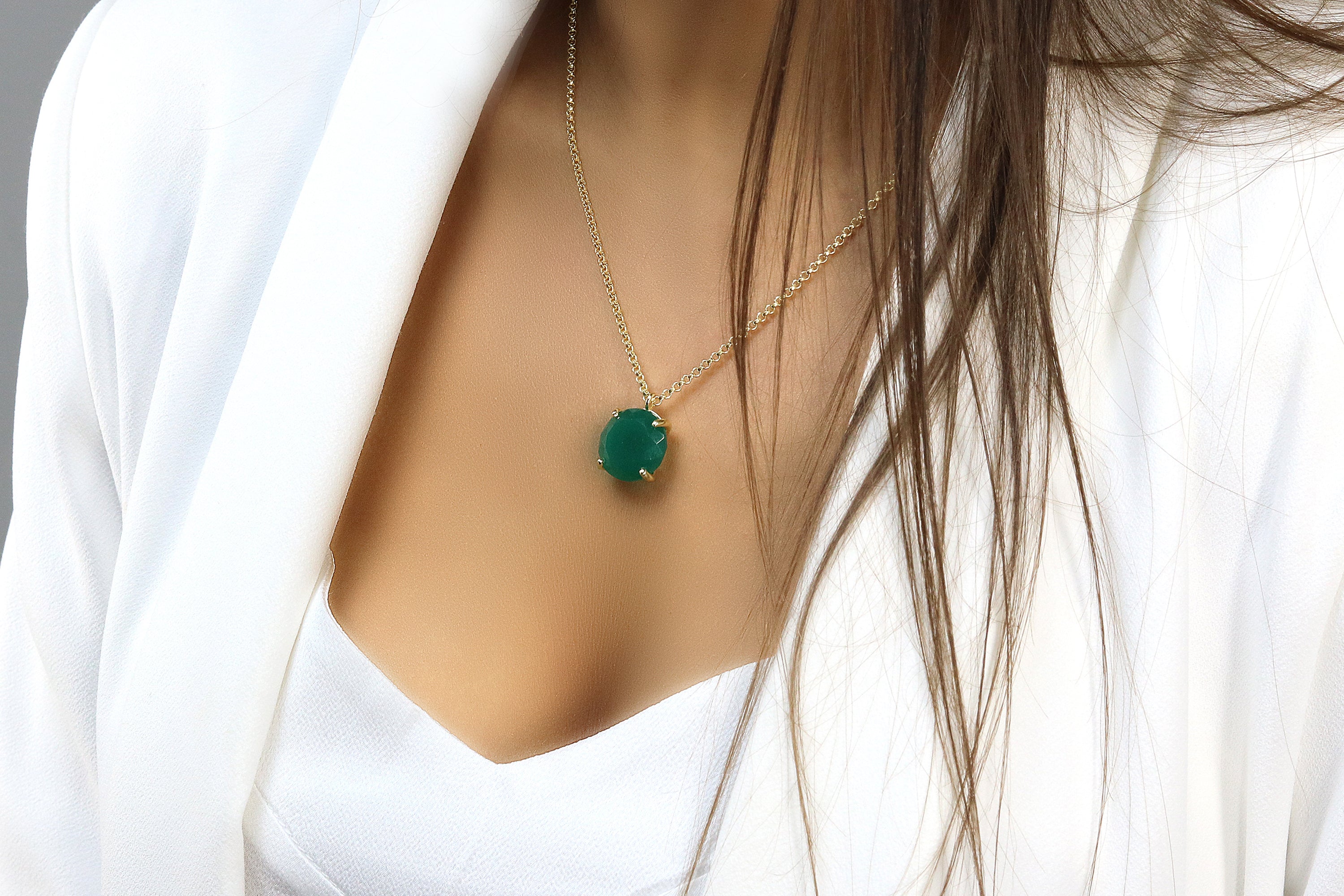 Statement Green Onyx Necklace in 925 Sterling Silver necklaces Anemone Jewelry