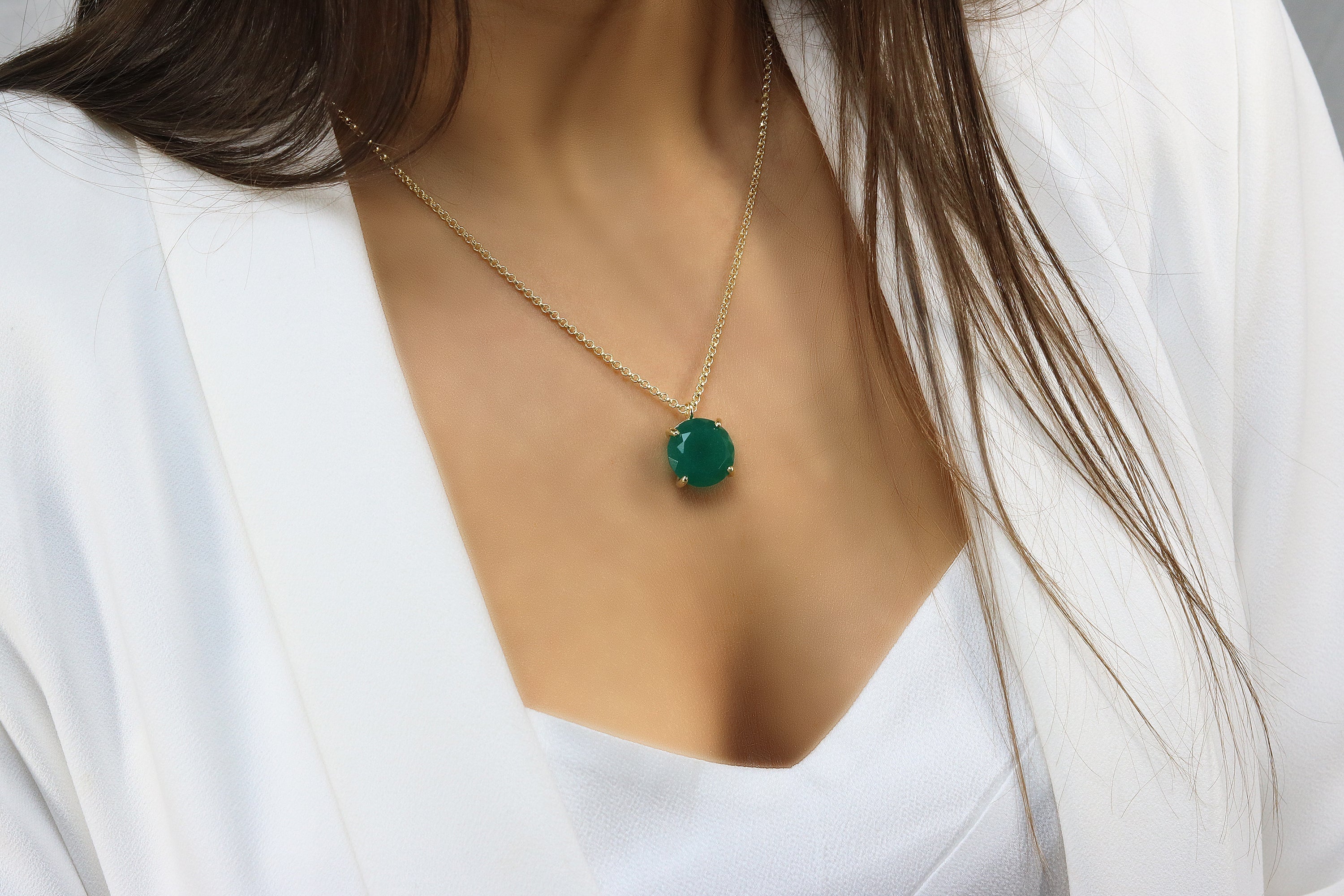 Statement Green Onyx Necklace in 925 Sterling Silver necklaces Anemone Jewelry