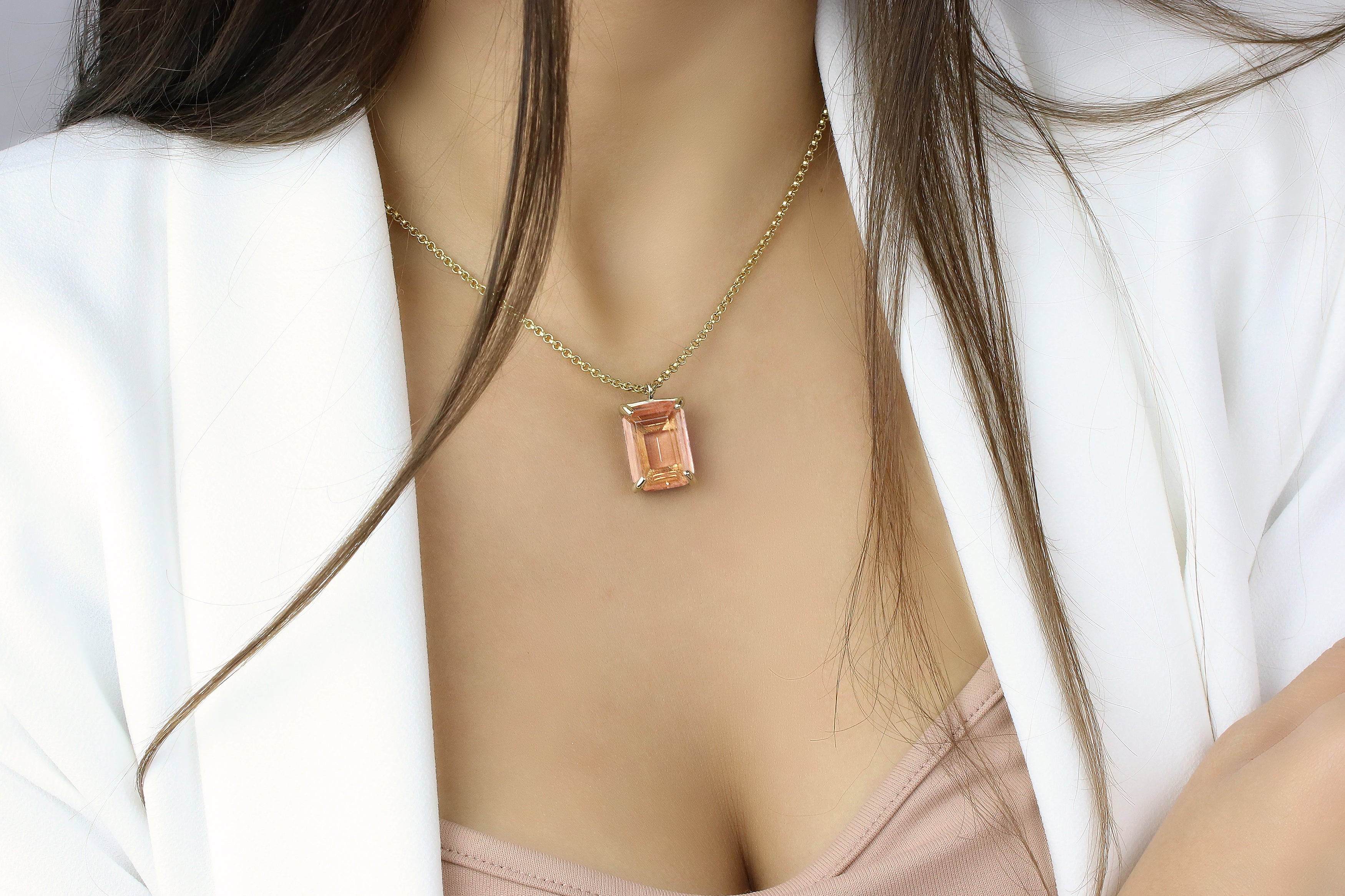 Exquisite Rectangle Morganite Gold Necklace necklaces Anemone Jewelry