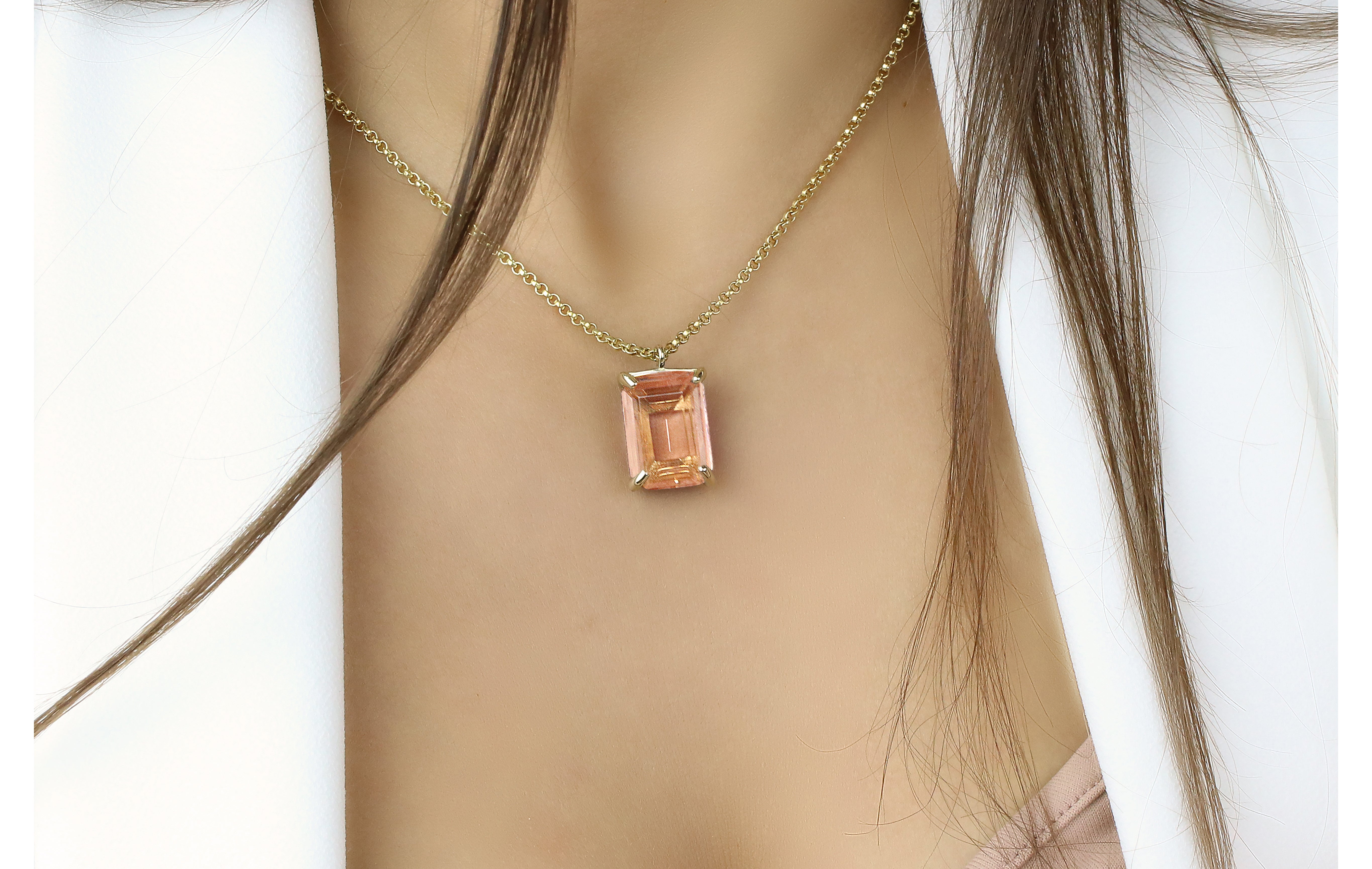 Exquisite Rectangle Morganite Gold Necklace necklaces Anemone Jewelry
