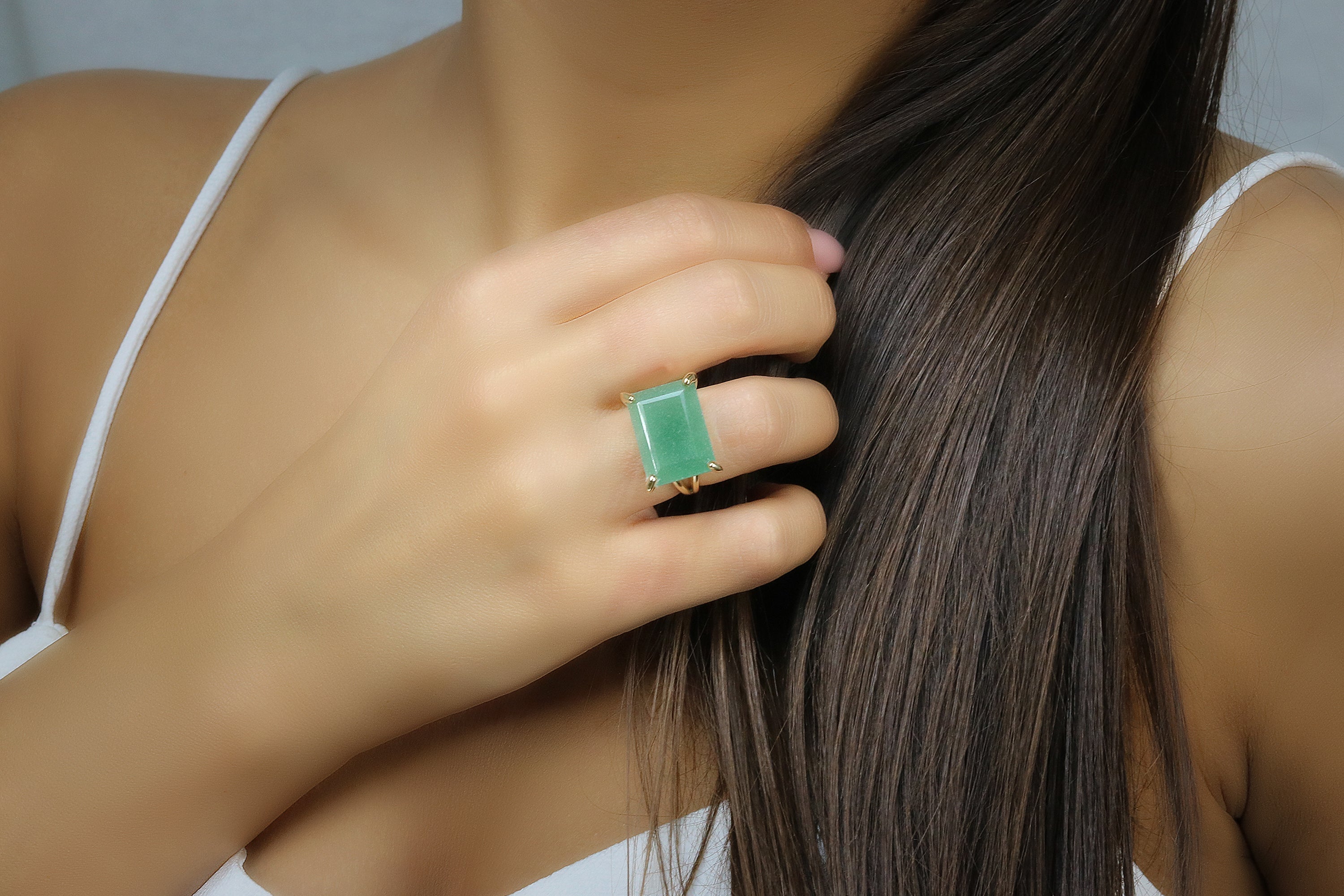 Rectangle Cut Aventurine Ring in 925 Silver Rings Anemone Jewelry