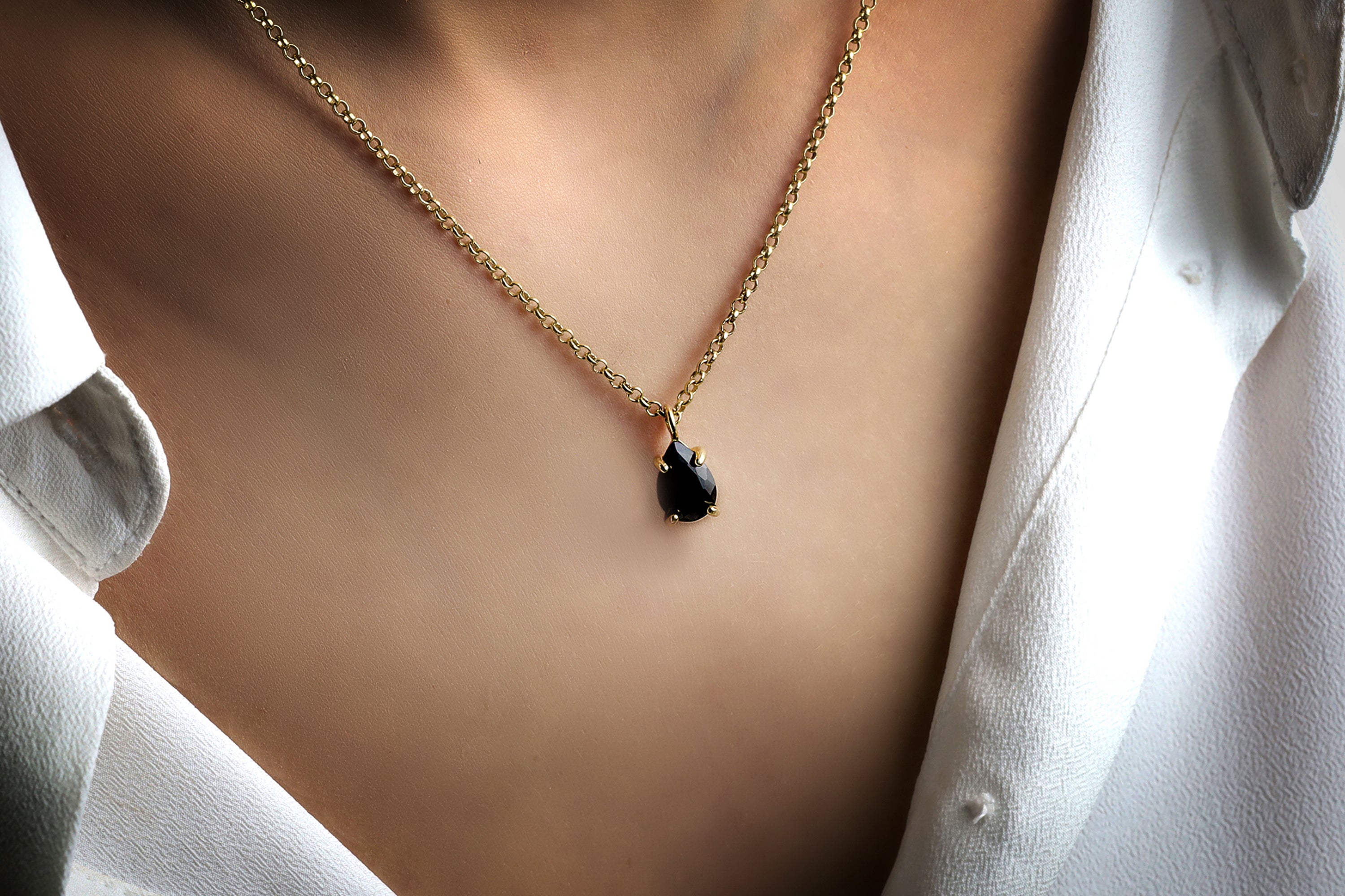 Pear Black Onyx Necklace in Gold necklaces Anemone Unique