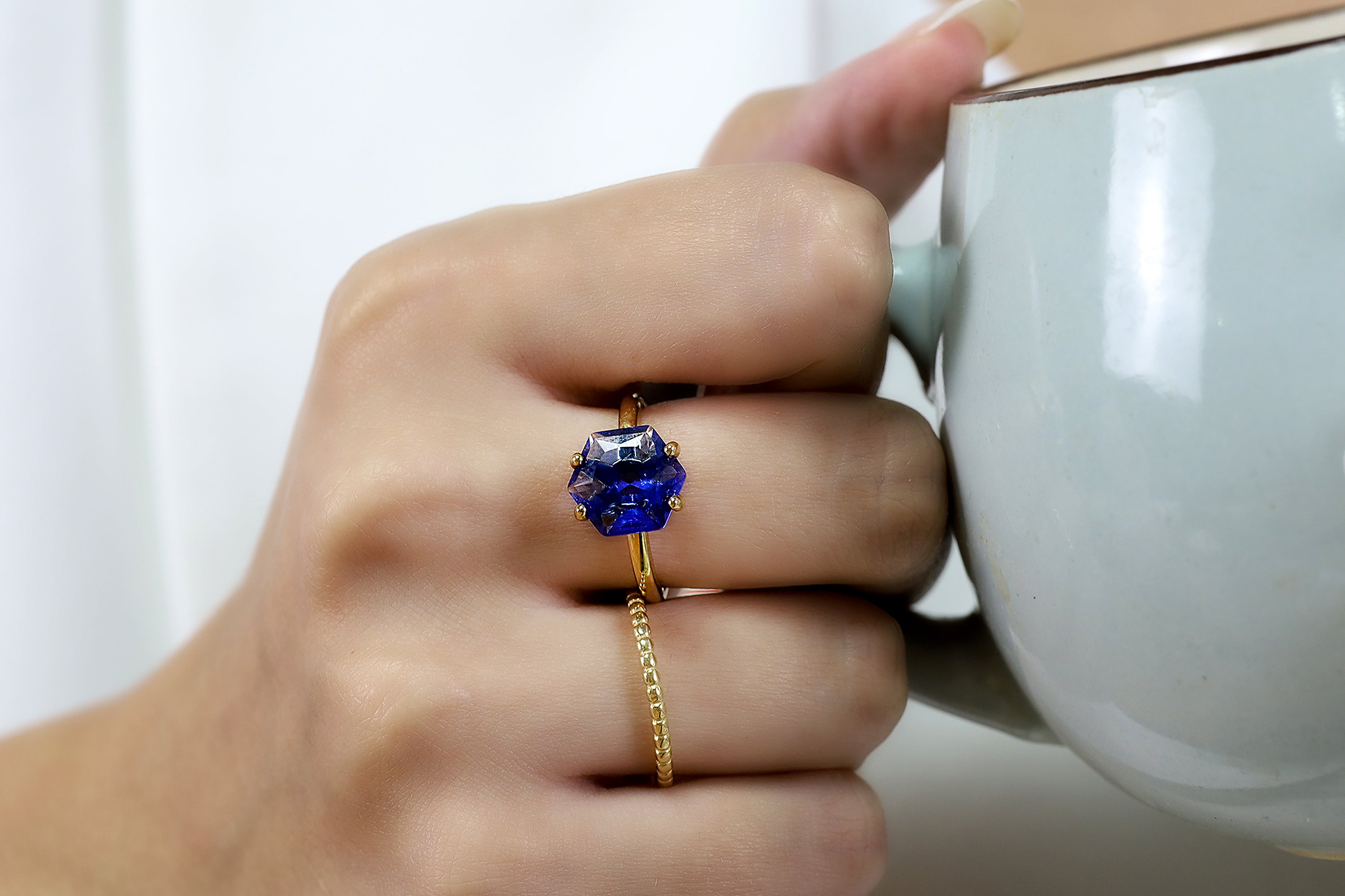 Statement Blue Sapphire Rose Gold Ring Rings Anemone Unique