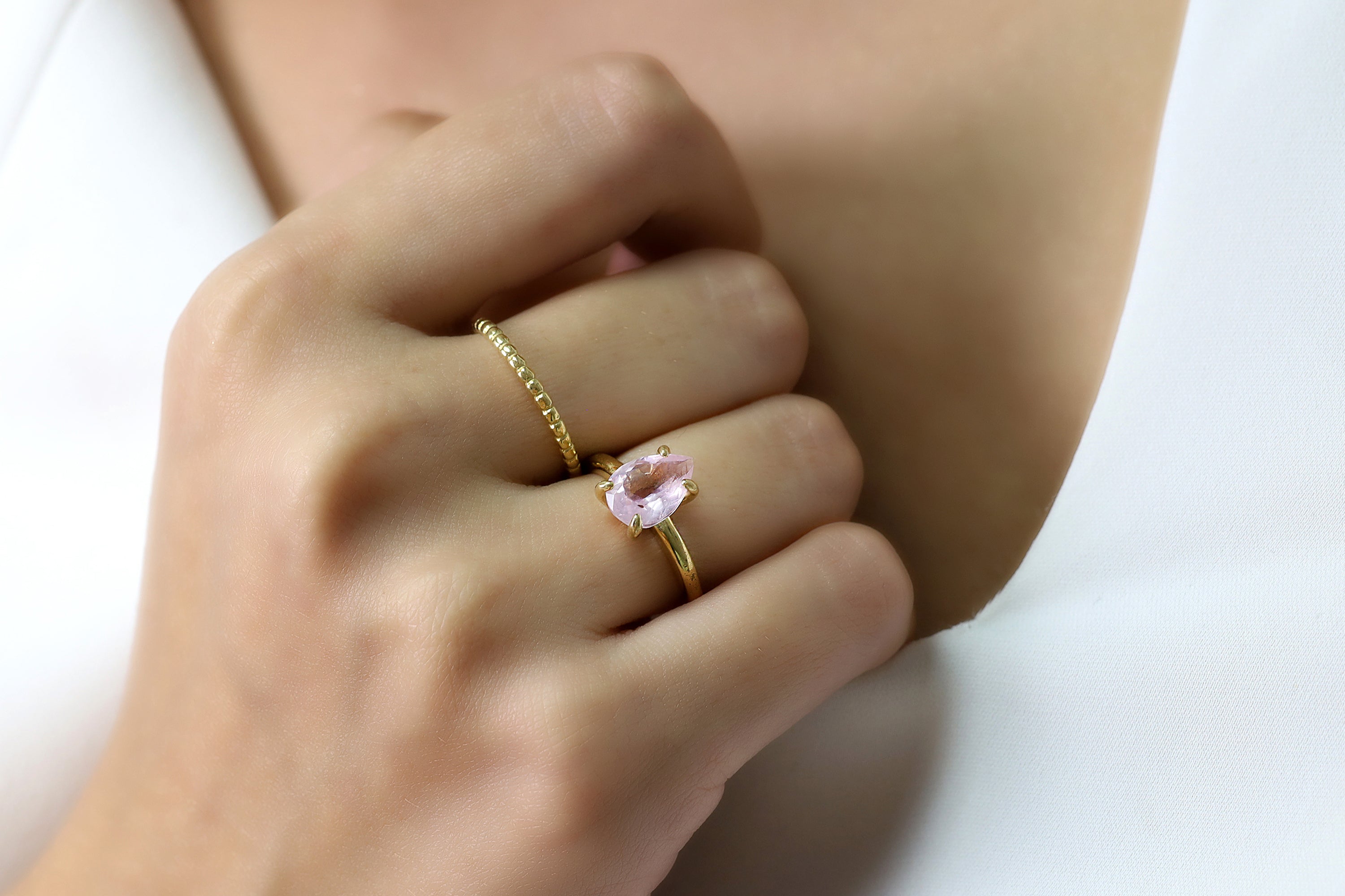Teardrop Rose Quartz Ring in 14k Gold Filled Band Rings Anemone Unique