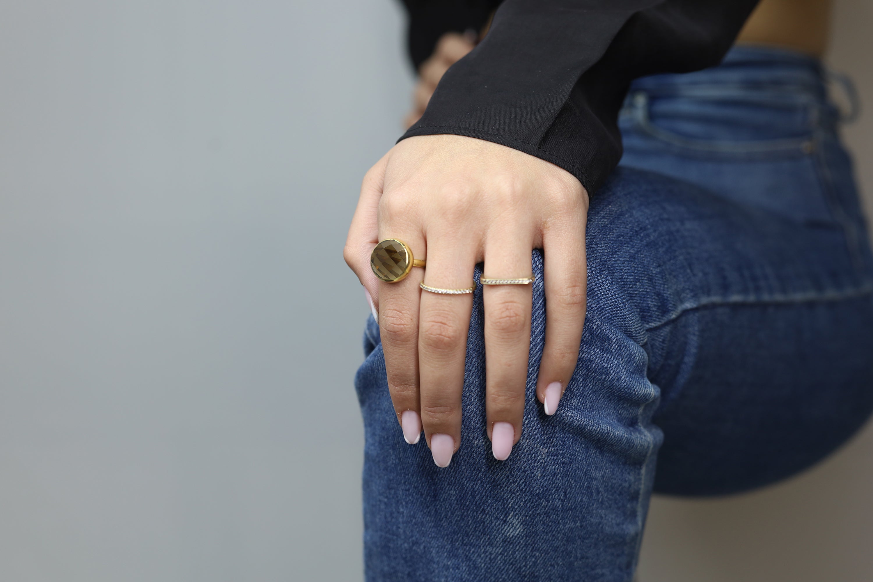 Decorative Gold Smoky Quartz Crystal Bezel Ring Rings Anemone Limited