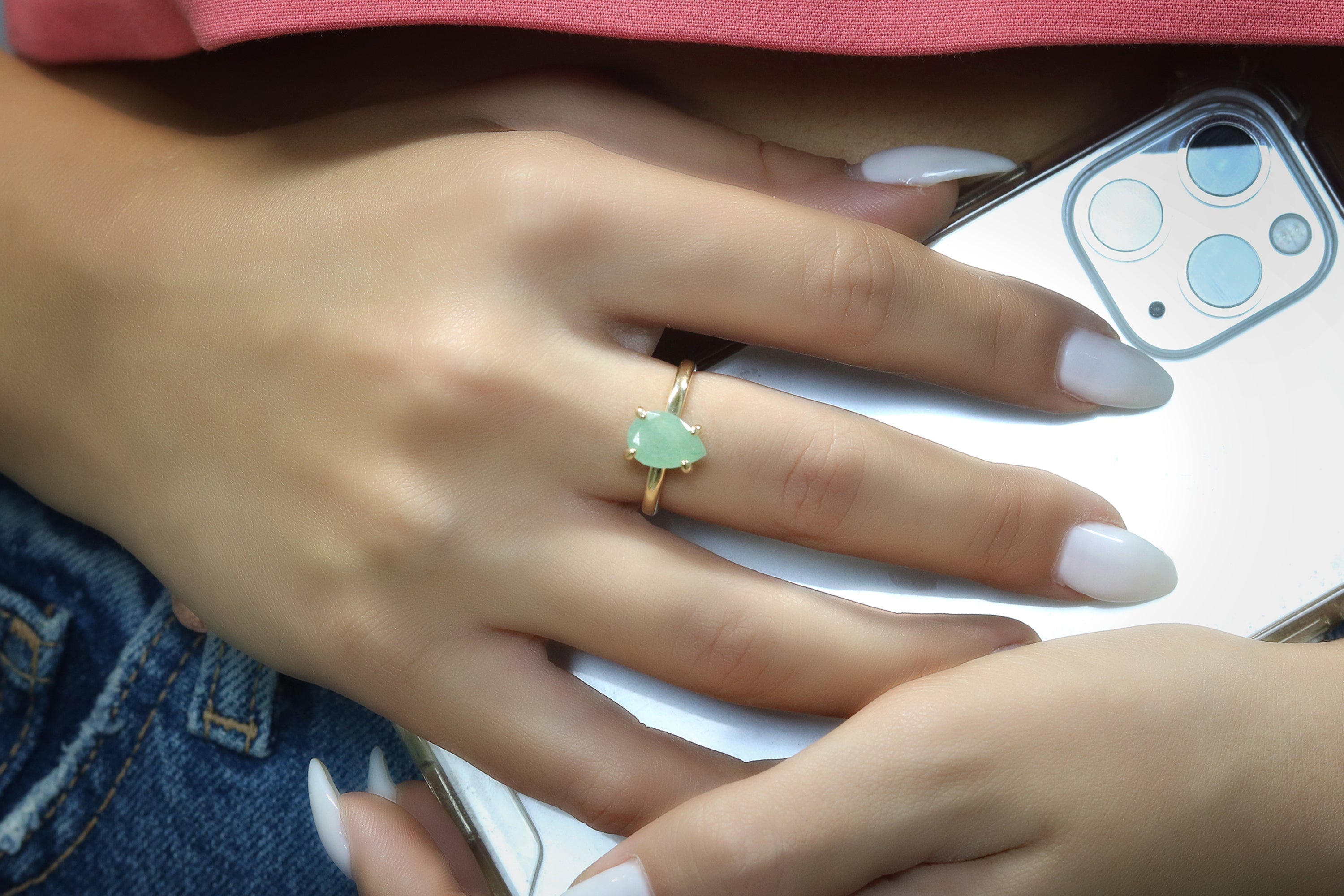 Adorable Aventurine Rose Gold Ring for Women Rings Anemone Unique