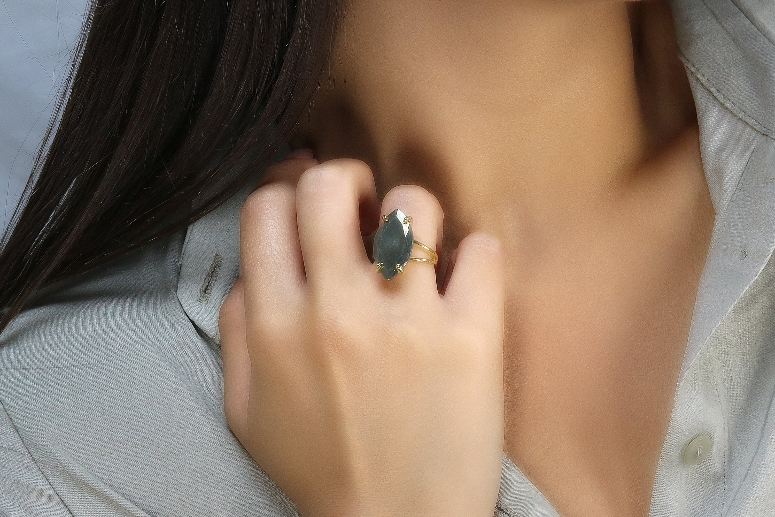 14k Gold Filled Custom Marquise Pyrite Ring Rings Anemone Jewelry