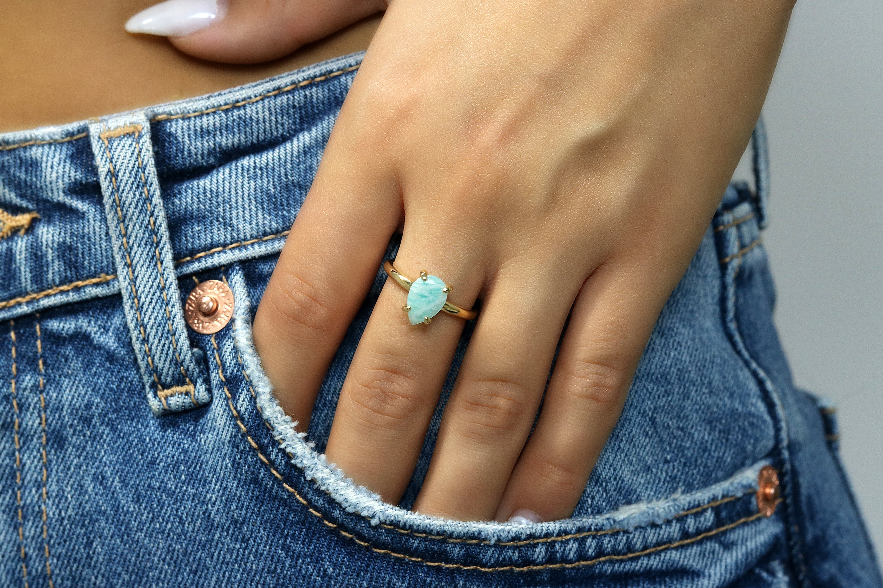 Unique Pear Amazonite Ring in Rose Gold Anemone Unique
