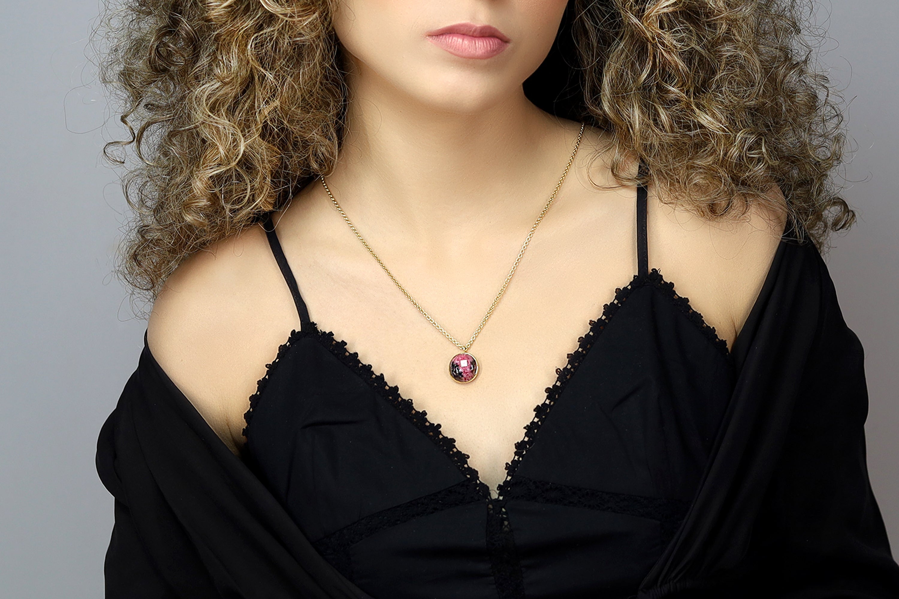 Bezel Set 14k Gold Filled Rhodonite Necklace necklaces Anemone Limited