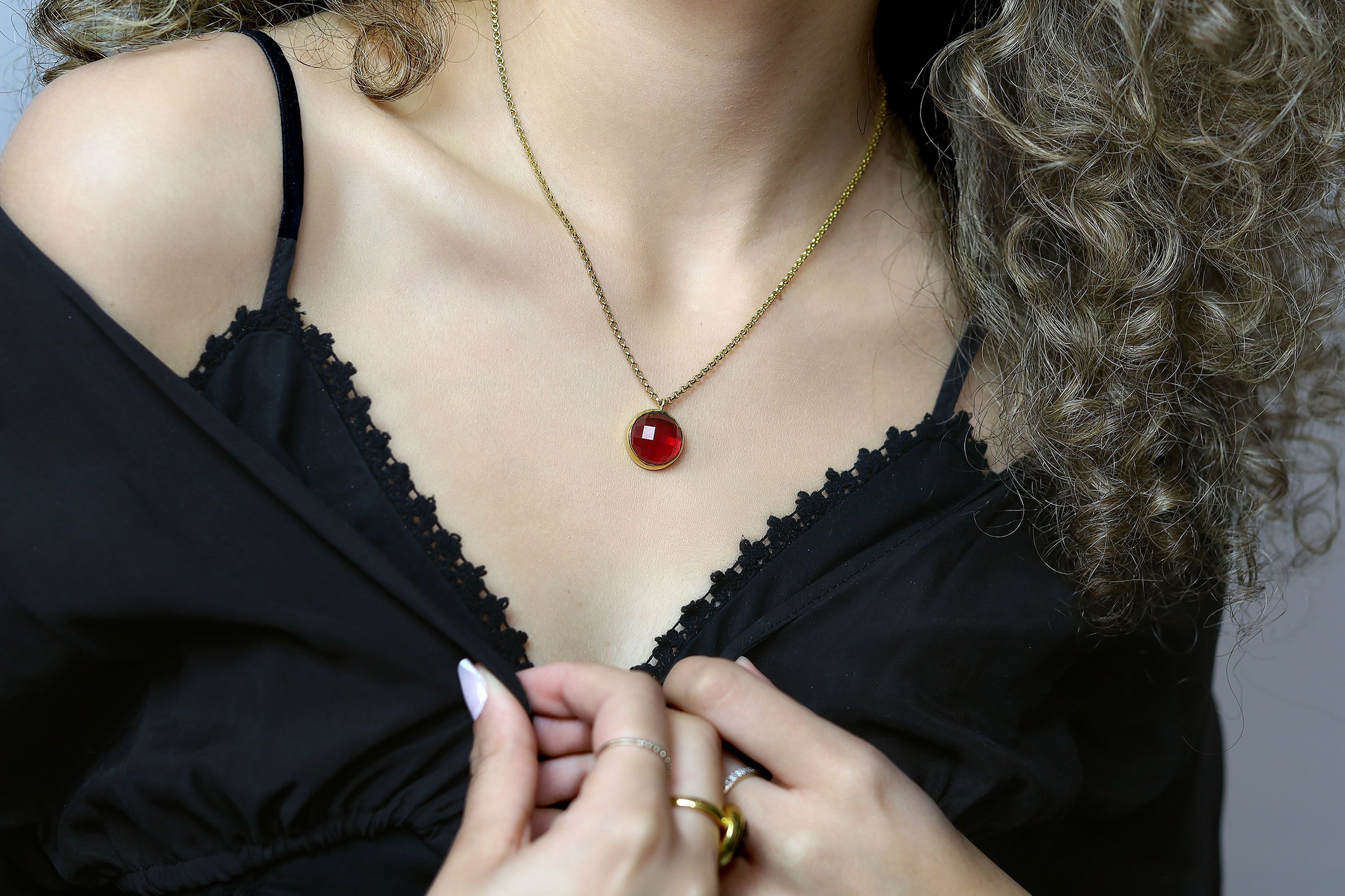 Vintage Inspired 14k Gold Ruby Bezel Set Necklace necklaces Anemone Limited