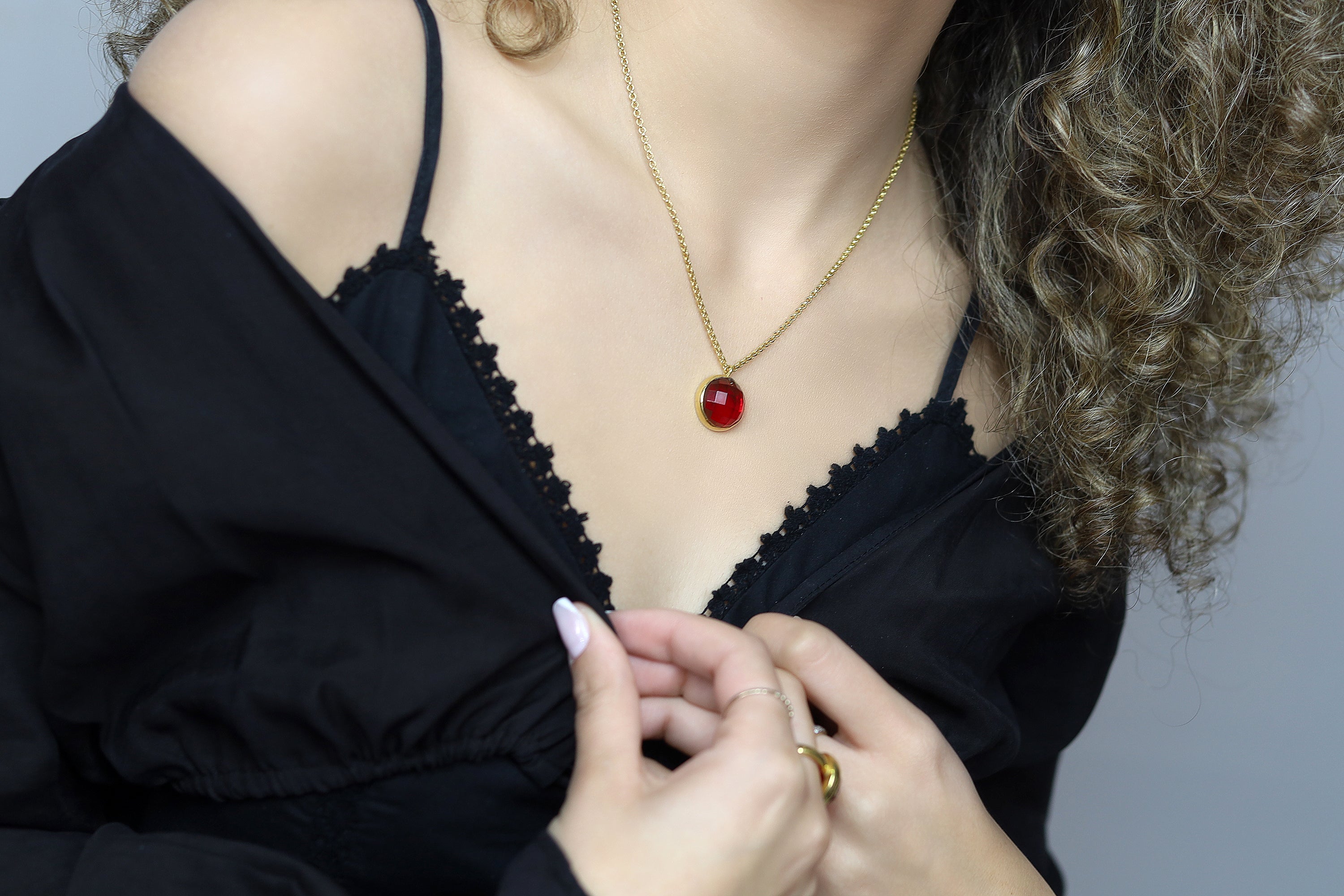 Vintage Inspired 14k Gold Ruby Bezel Set Necklace necklaces Anemone Limited