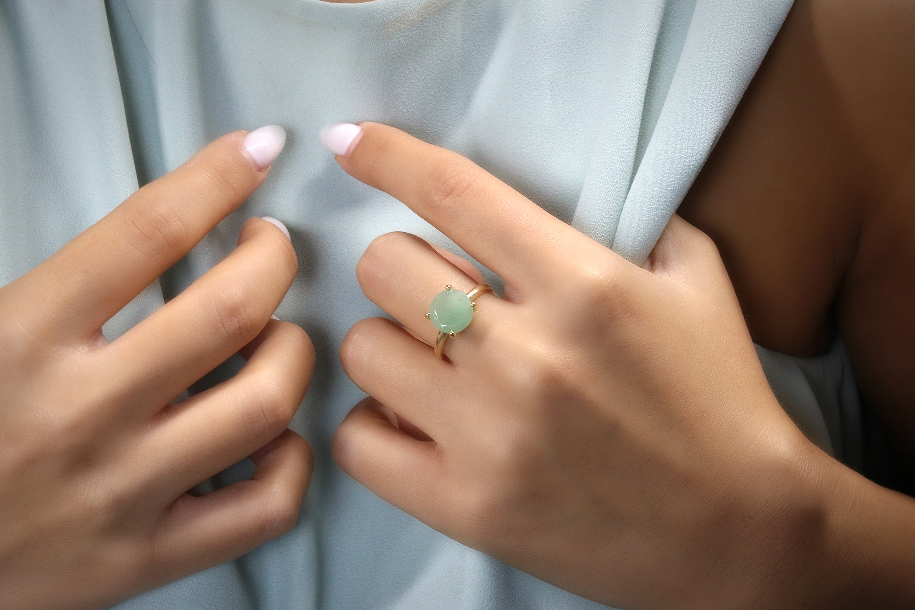 Green Aventurine Ring in 14K Gold Rings Anemone Unique