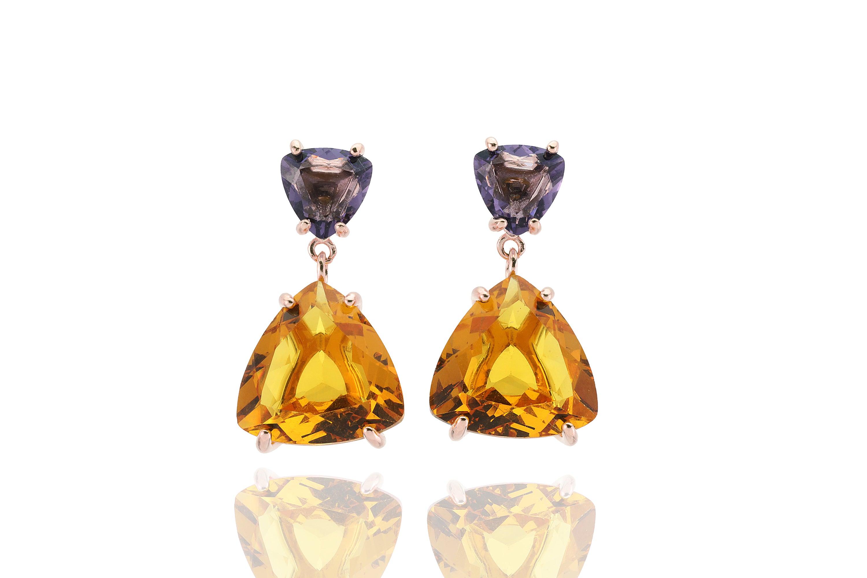 Trillion Amethyst Citrine Gold Dangle Earrings Earrings Anemone Jewelry