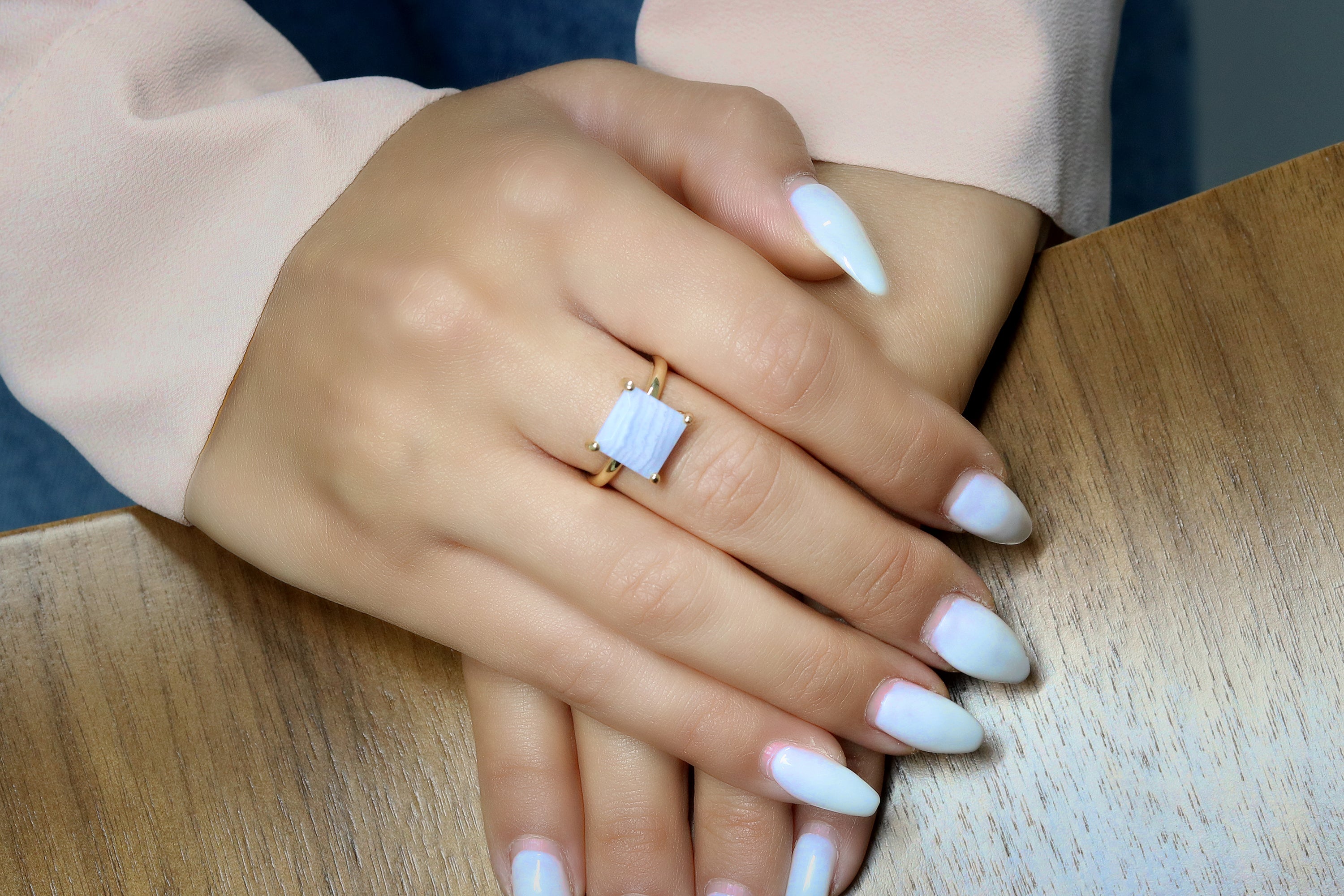Unique Square Lace Agate Ring in Rose Gold Rings Anemone Unique