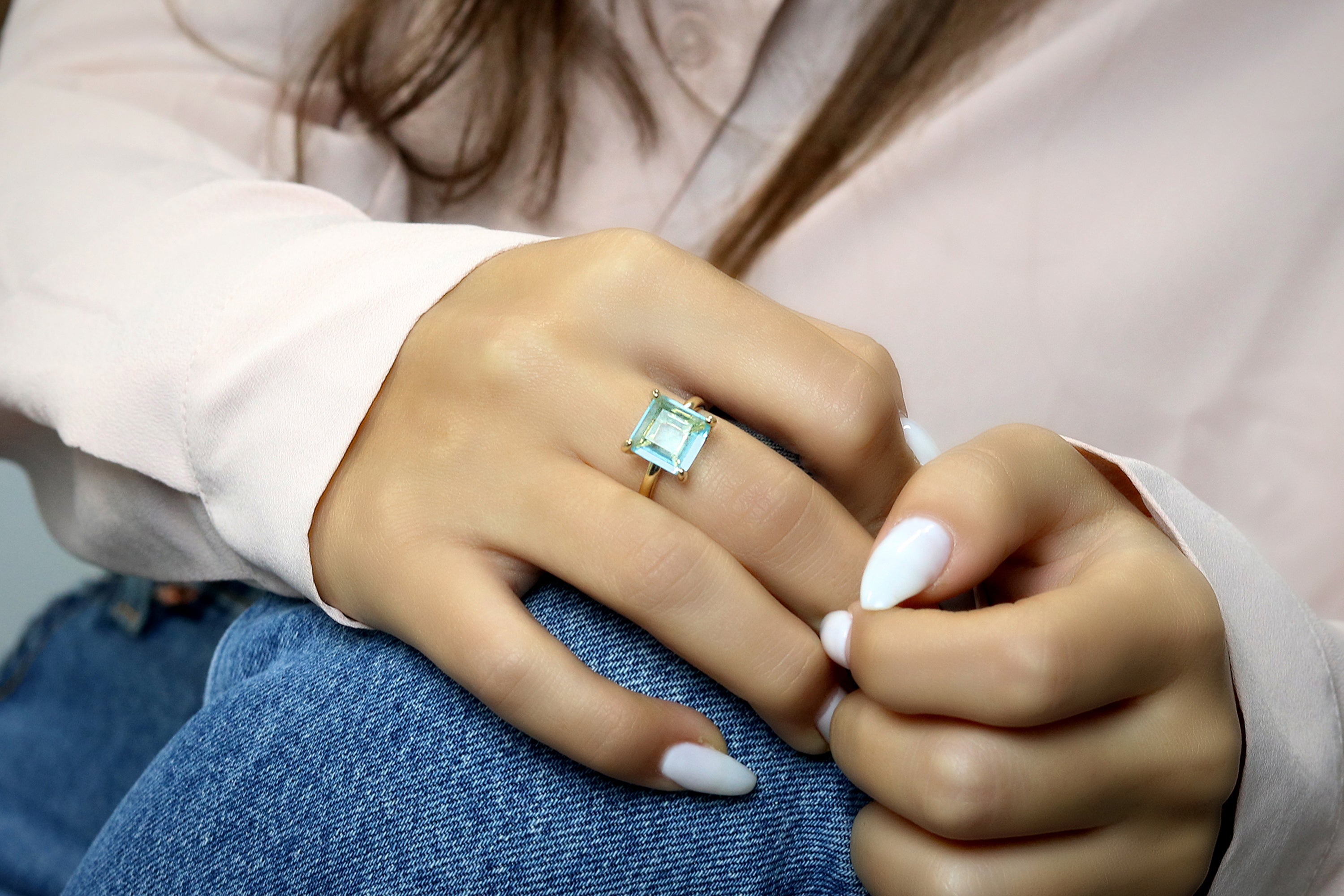 Gold Artisan Square Blue Topaz Ring Rings Anemone Unique