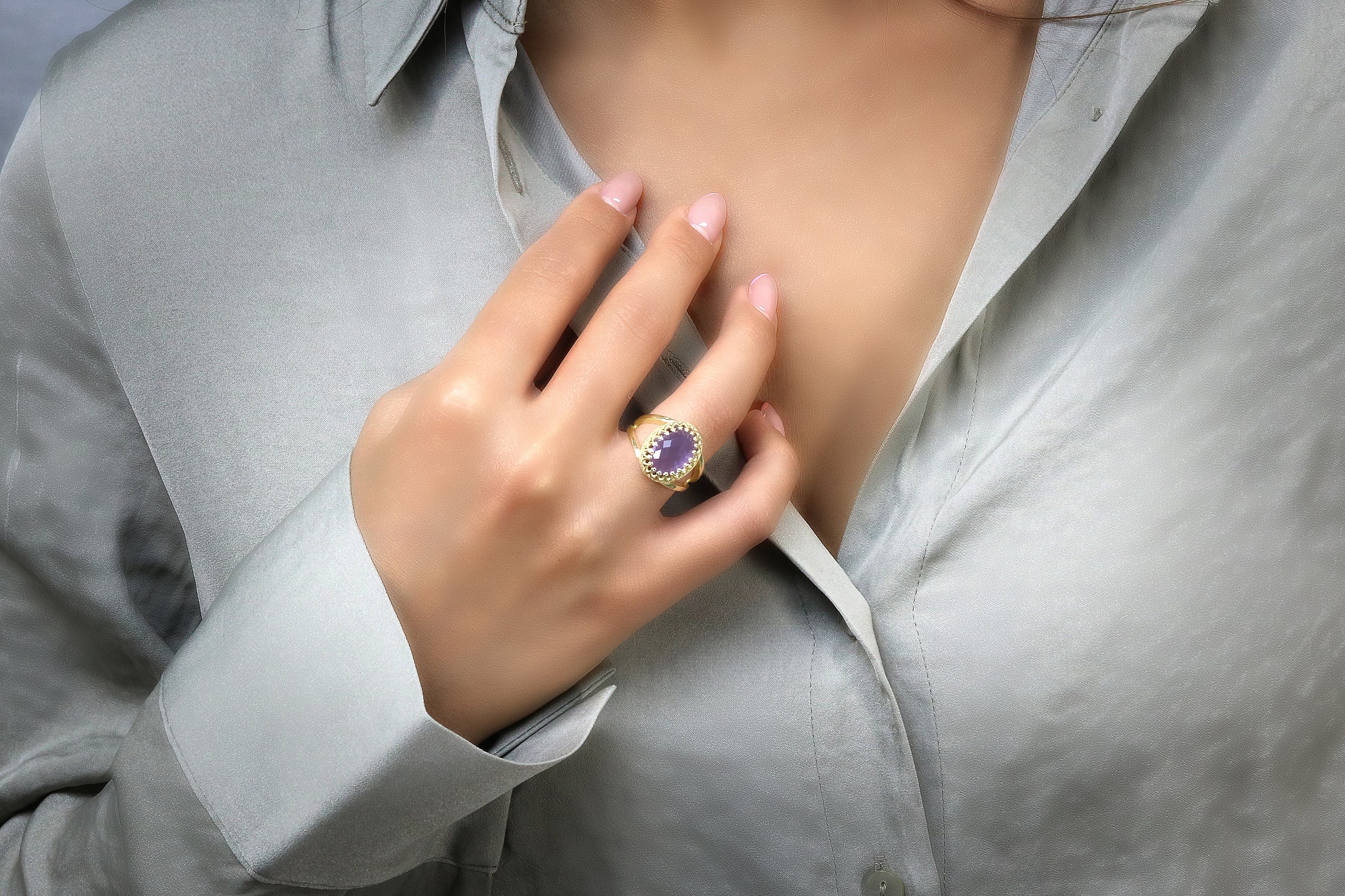 Elegant Amethyst Gemstone in Sterling Silver Rings Anemone Jewelry