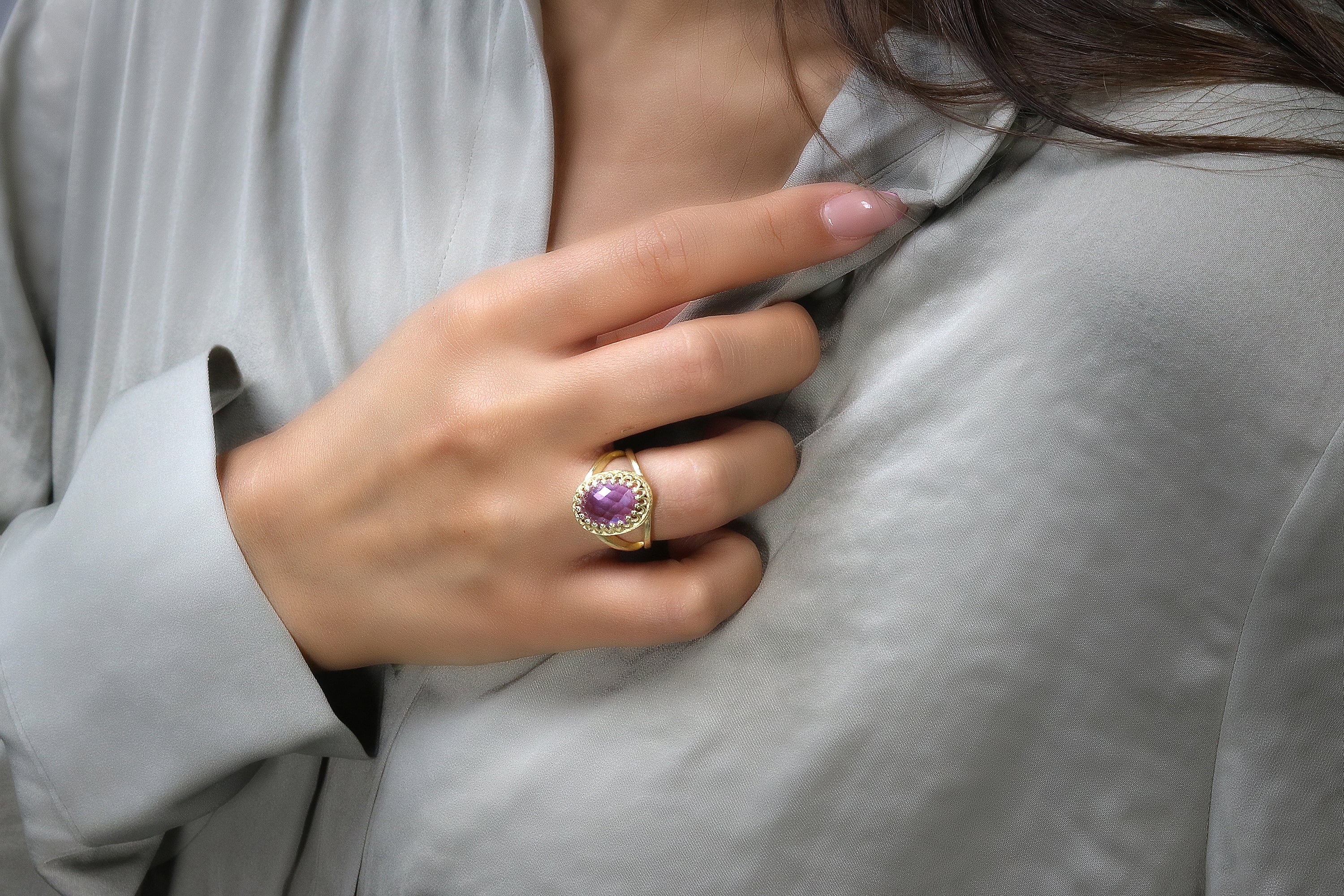Elegant Amethyst Gemstone in Sterling Silver Rings Anemone Jewelry