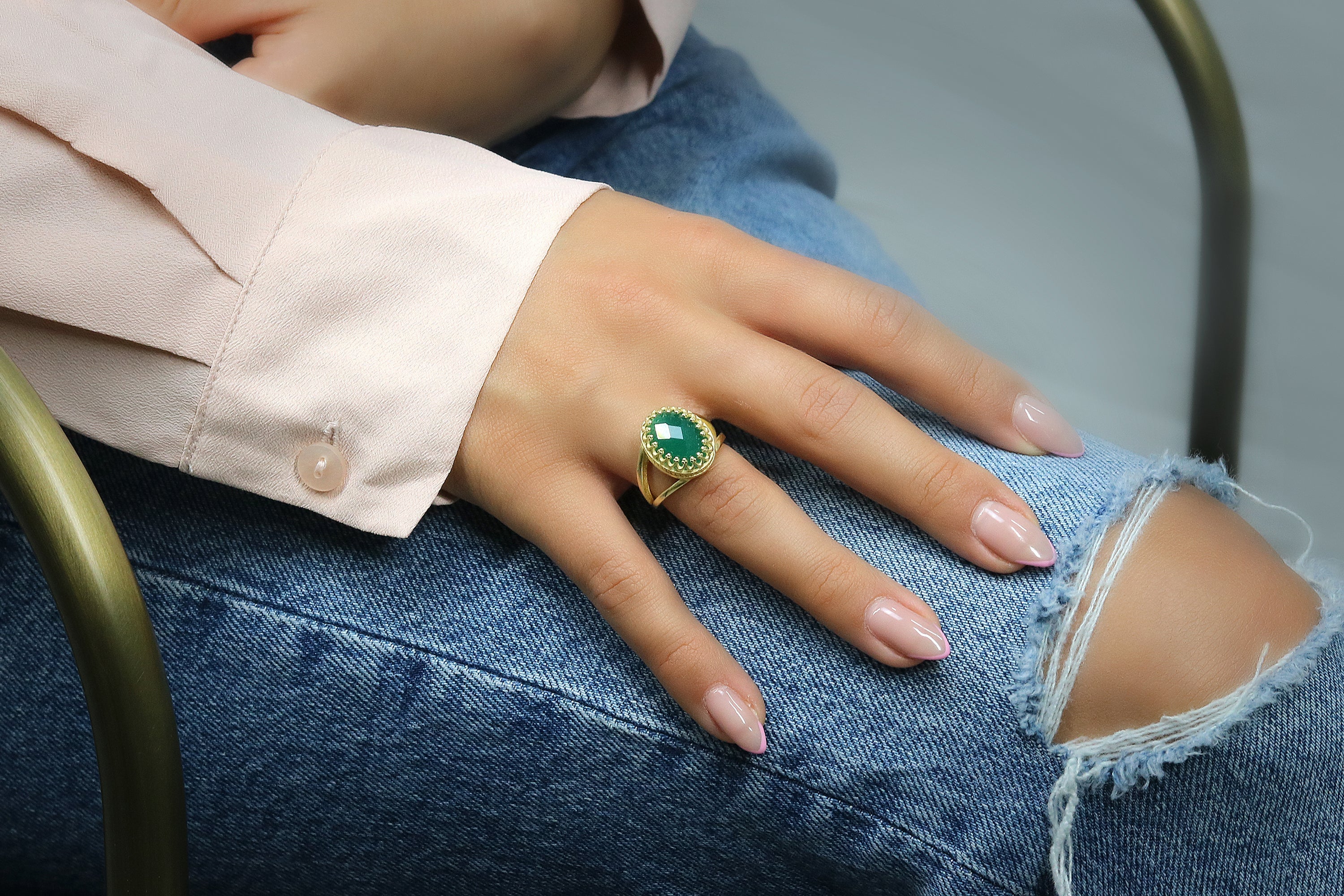 Green Onyx Ring in Rose Gold Rings Anemone Jewelry