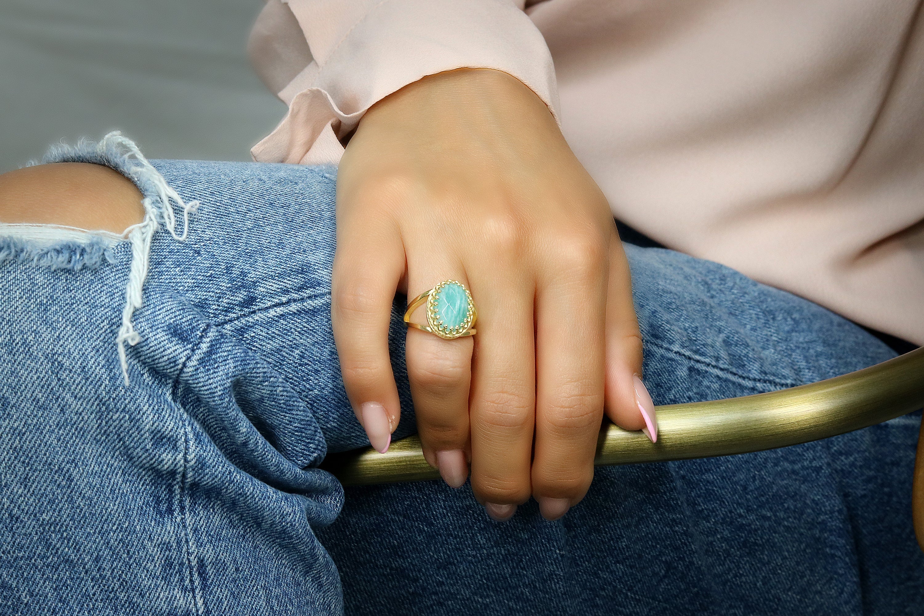 Statement Amazonite Ring in Rose Gold Rings Anemone Jewelry