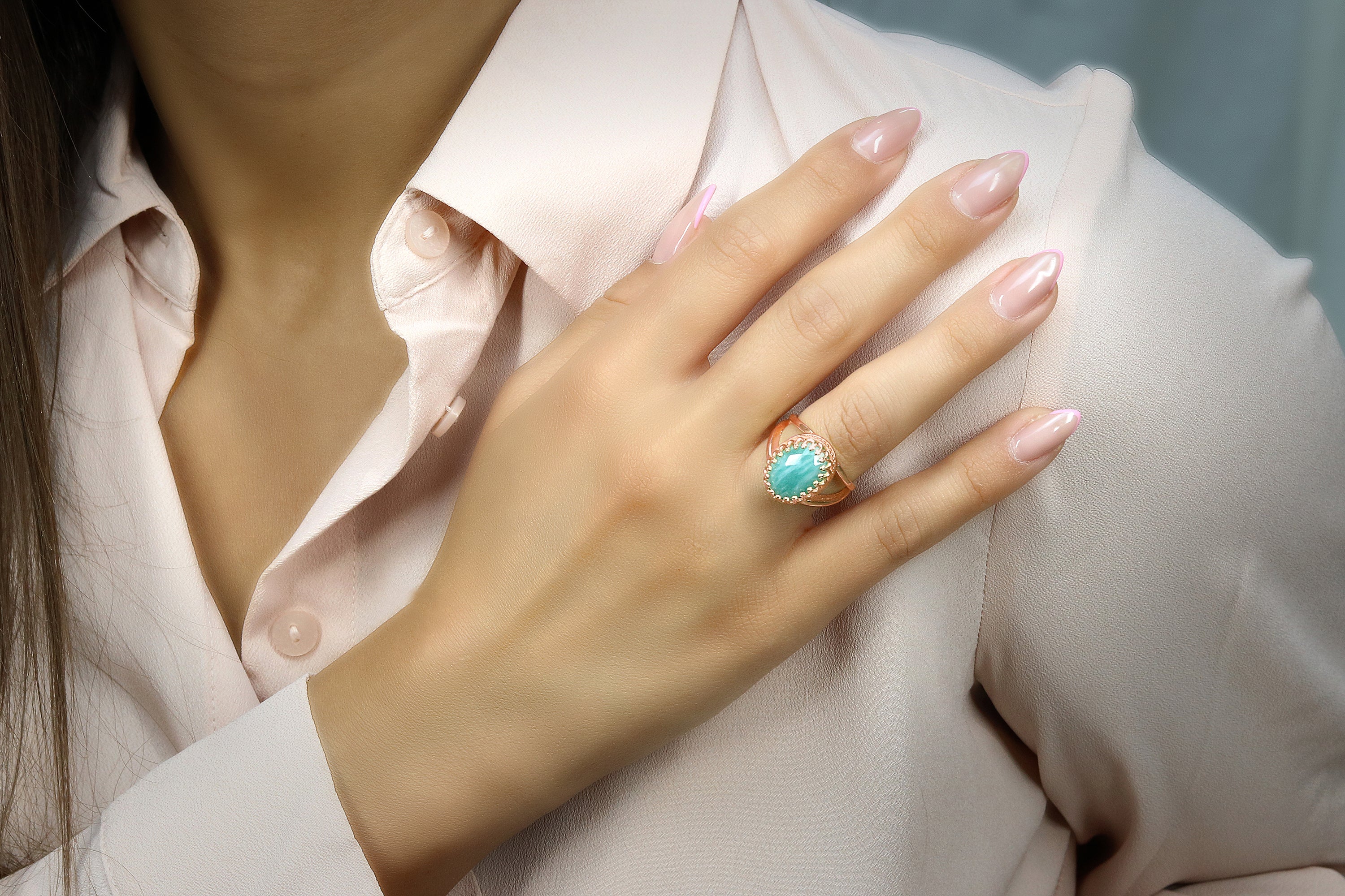 Charming Amazonite Ring in 14k Gold-filled Double Band Rings Anemone Jewelry