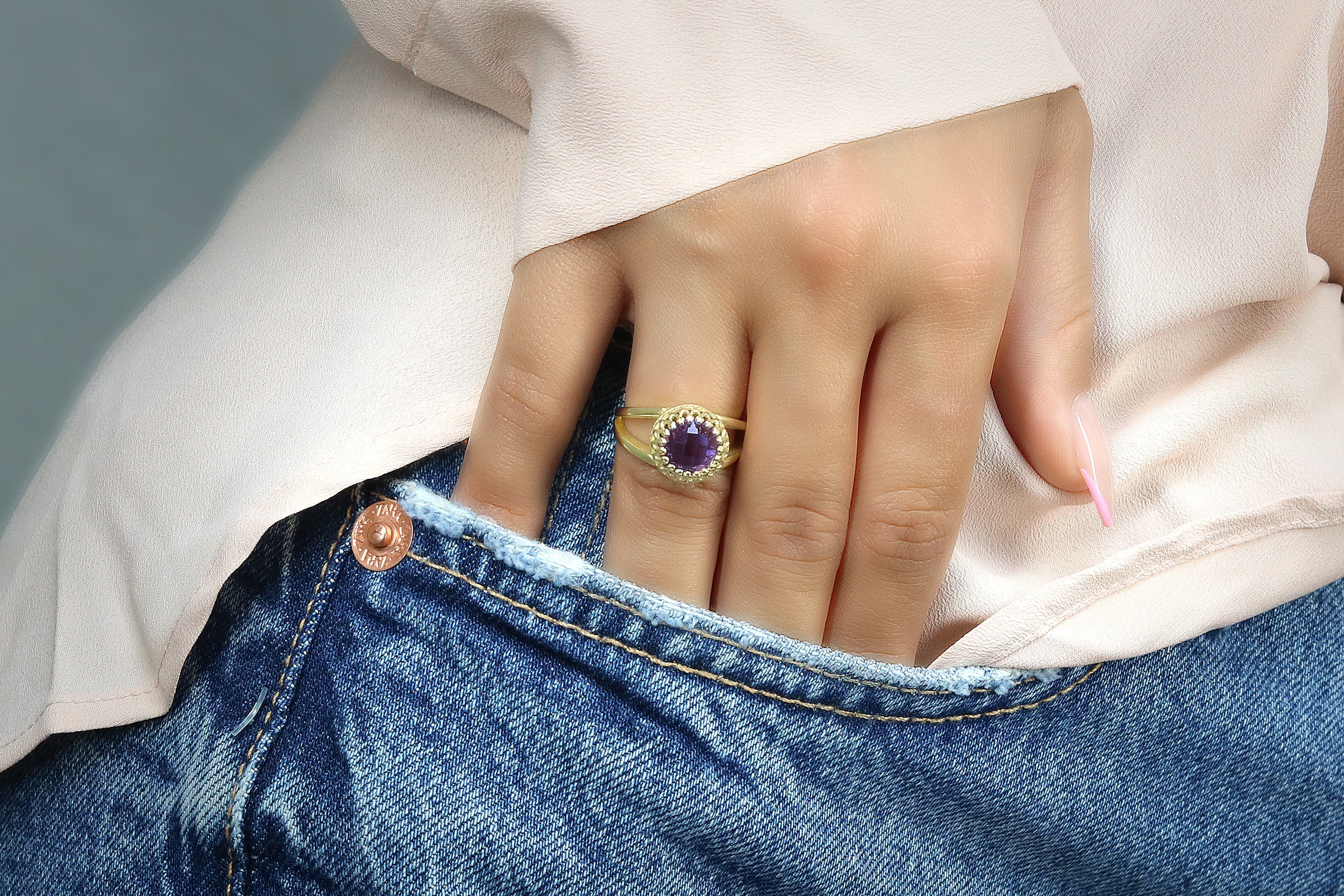 10mm Amethyst Ring in 14K Gold Rings Anemone Jewelry