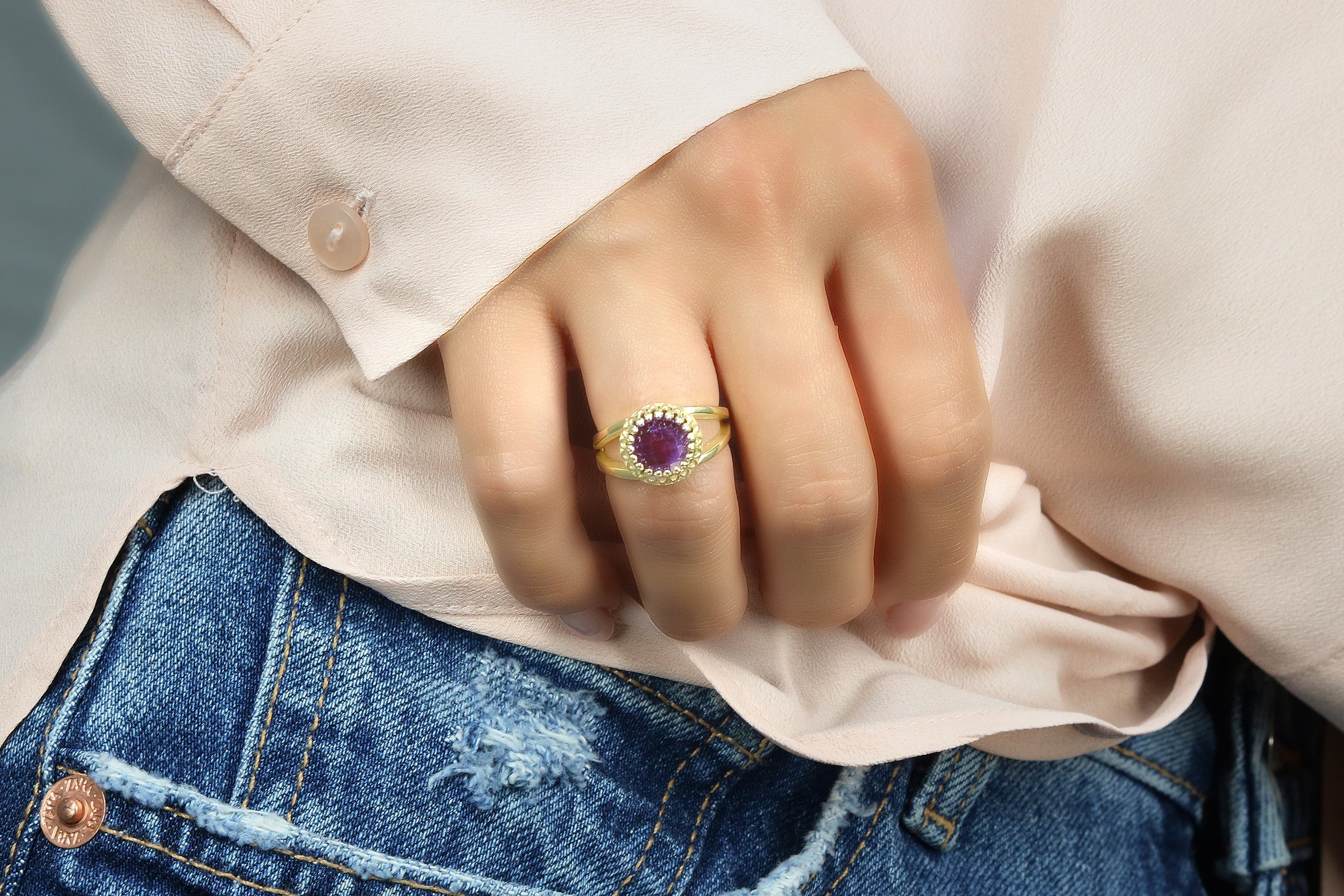 Amethyst Ring with 14k Rose Gold-filled Band Rings Anemone Jewelry