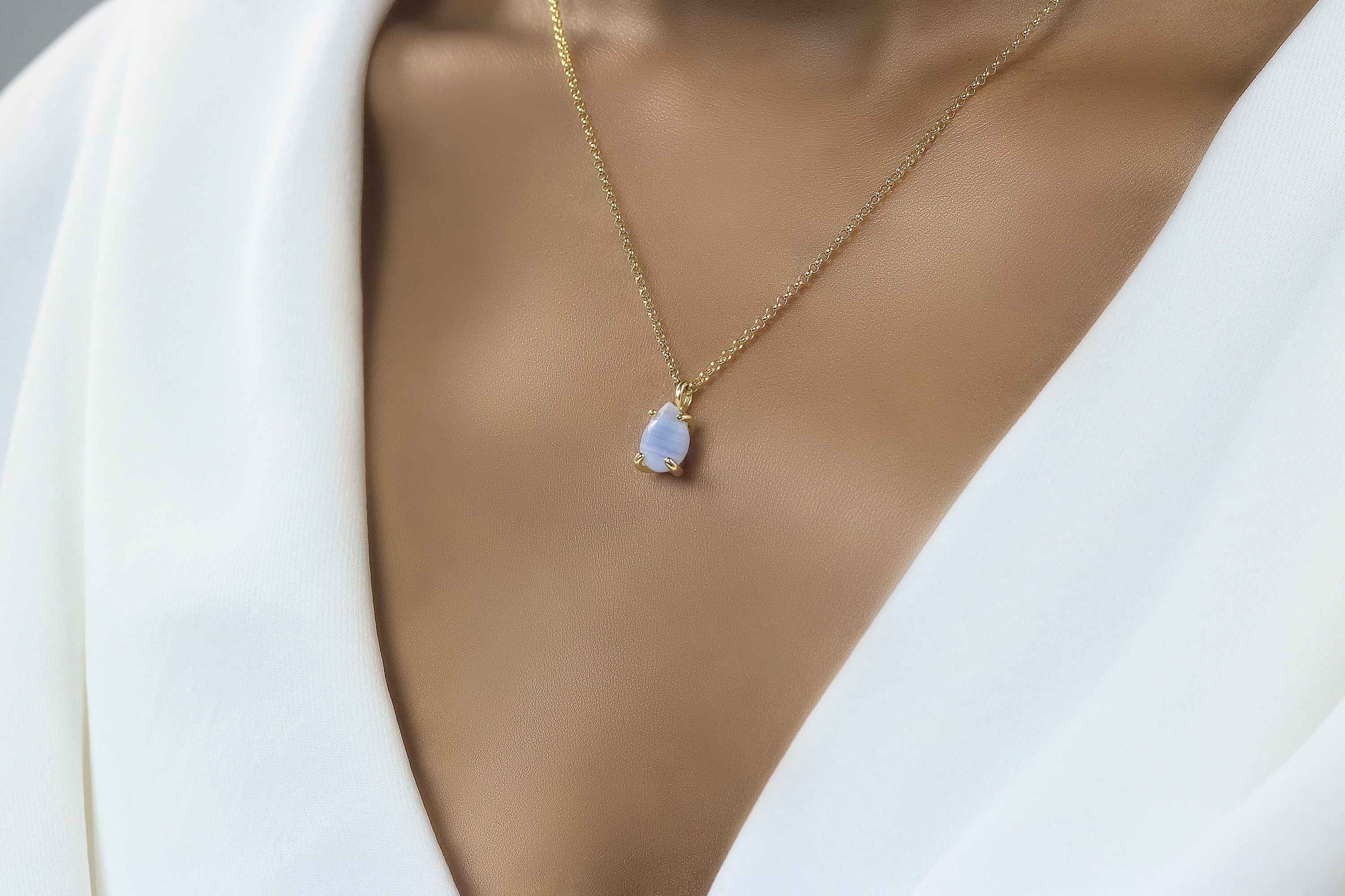 Adorable Blue Lace Agate Gold Necklace necklaces Anemone Unique