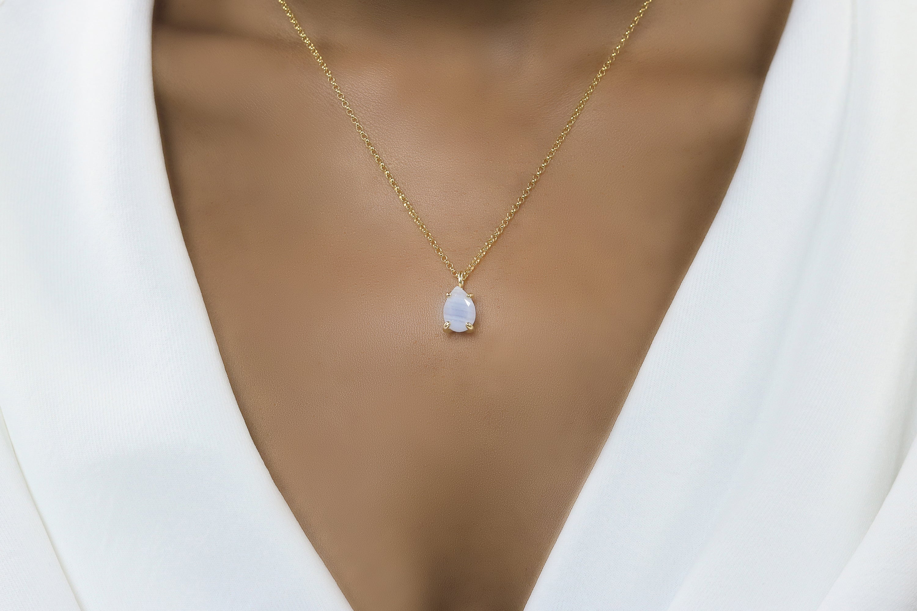 Adorable Blue Lace Agate Gold Necklace necklaces Anemone Unique