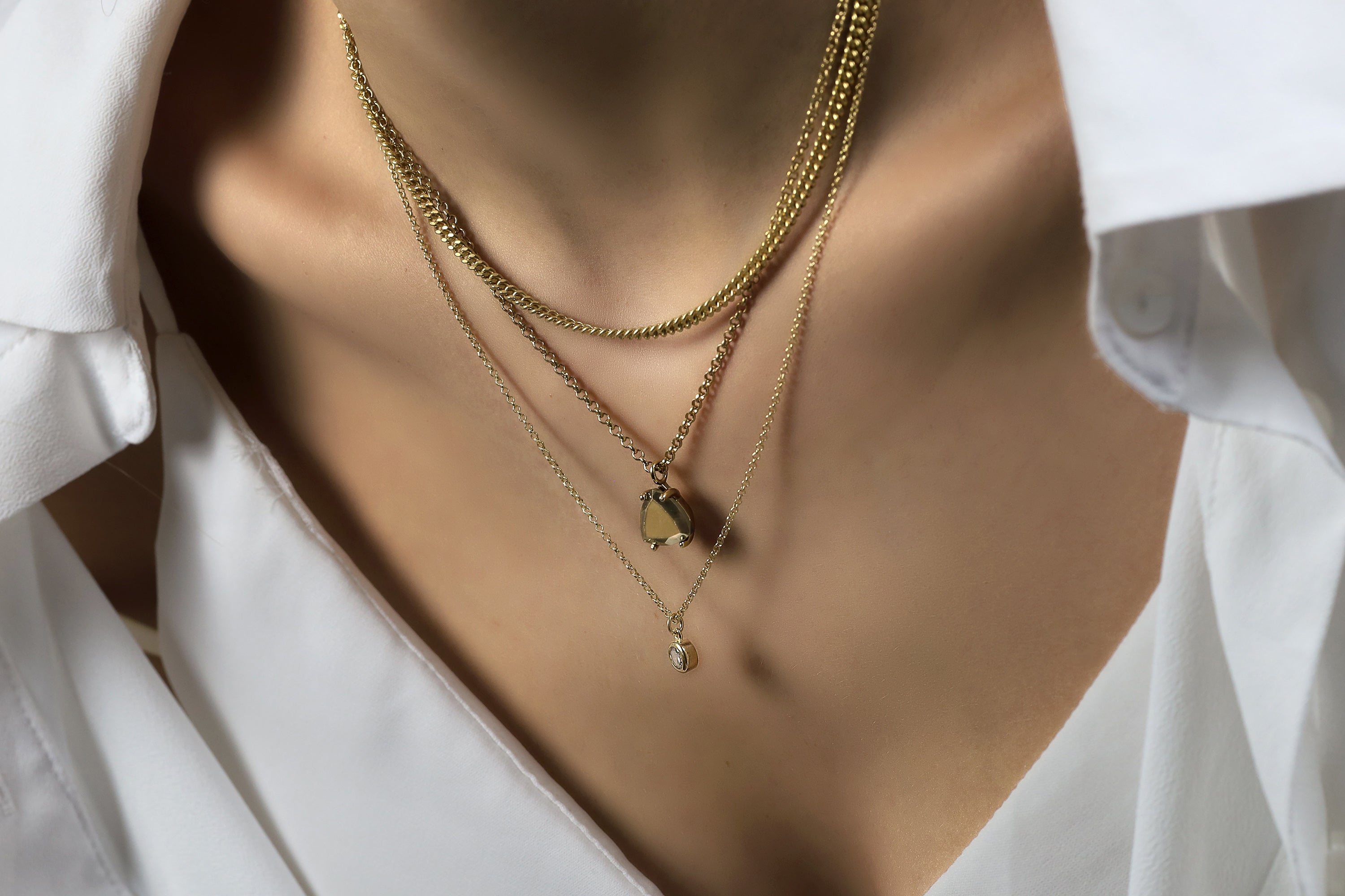Single Stone Iron Pyrite Triangle Necklace in Gold necklaces Anemone Unique