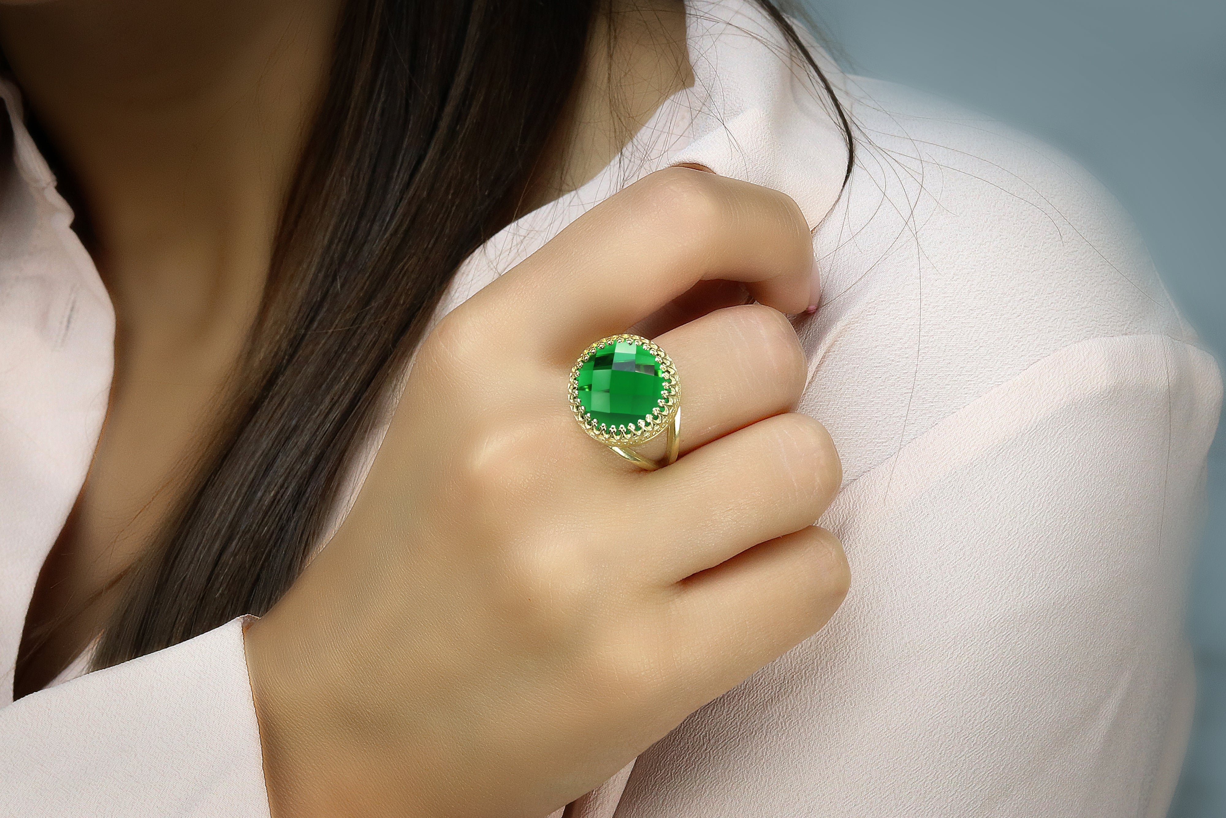 Artisan Emerald Gemstone in 14k Gold Rings for Women Rings Anemone Jewelry