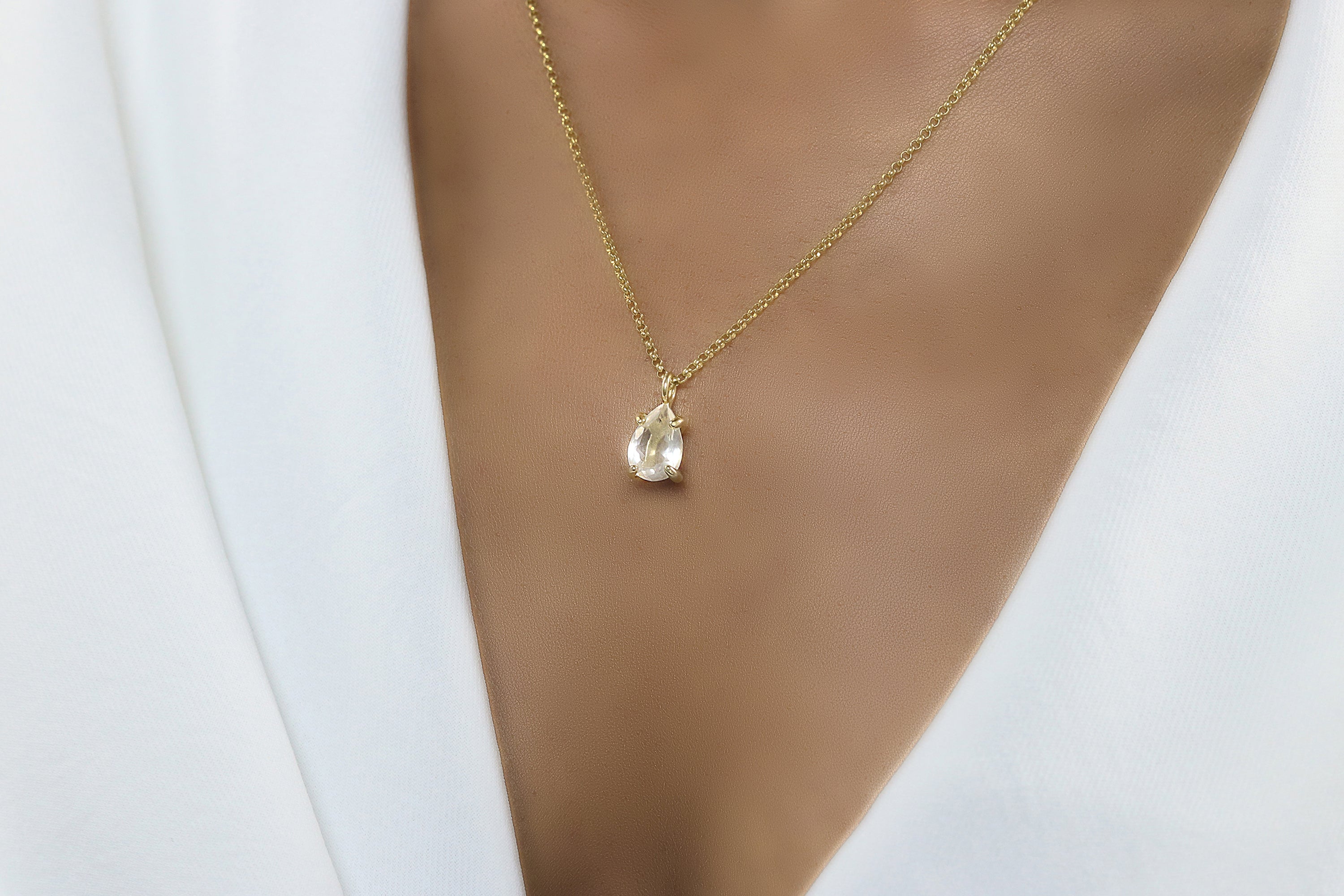 Dainty Pear Quartz Pendant Gold Necklace necklaces Anemone Unique