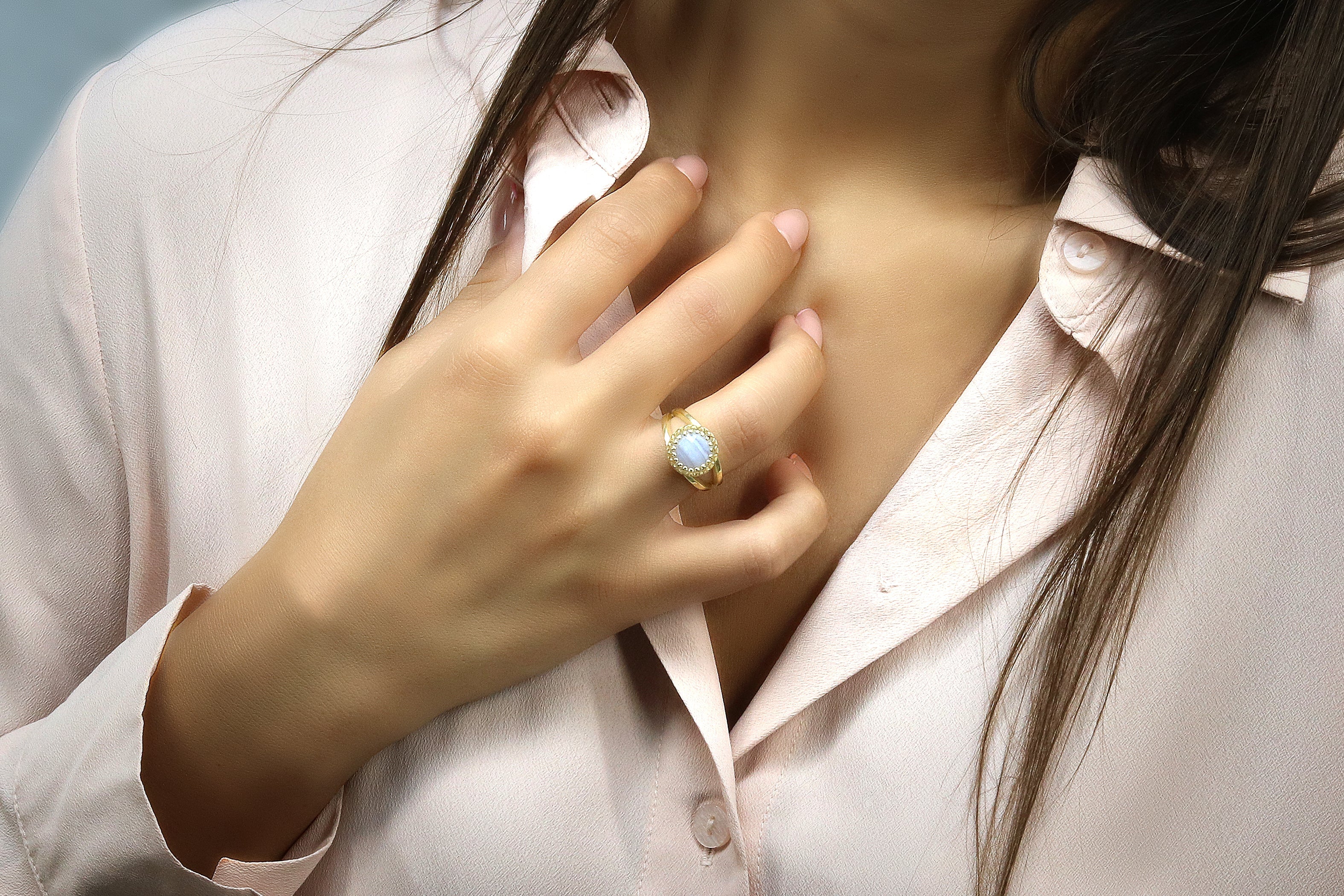 Blue Lace Agate in 925 Sterling Silver Rings Anemone Jewelry