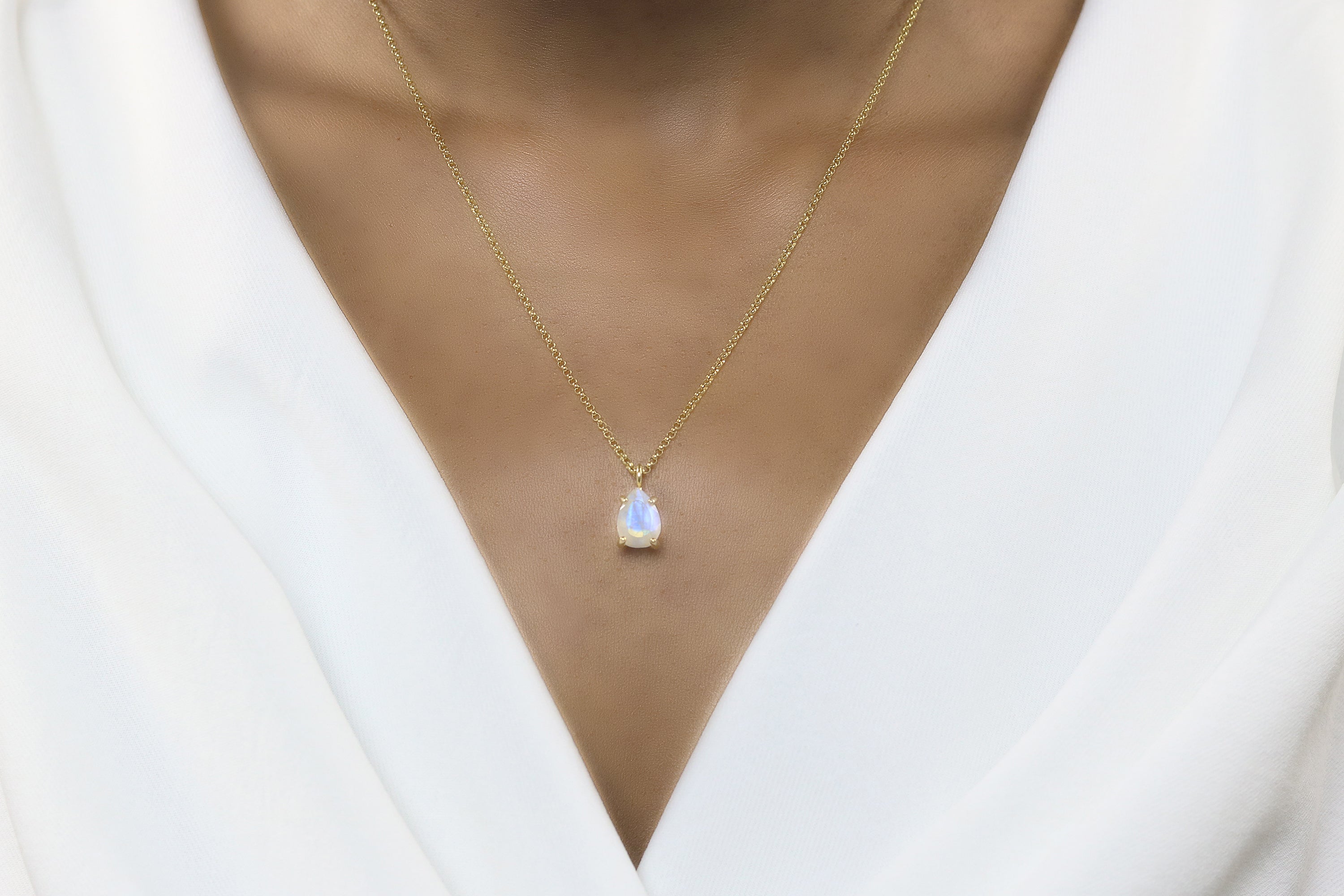 Rainbow Moonstone Dainty Gold Necklace necklaces Anemone Unique