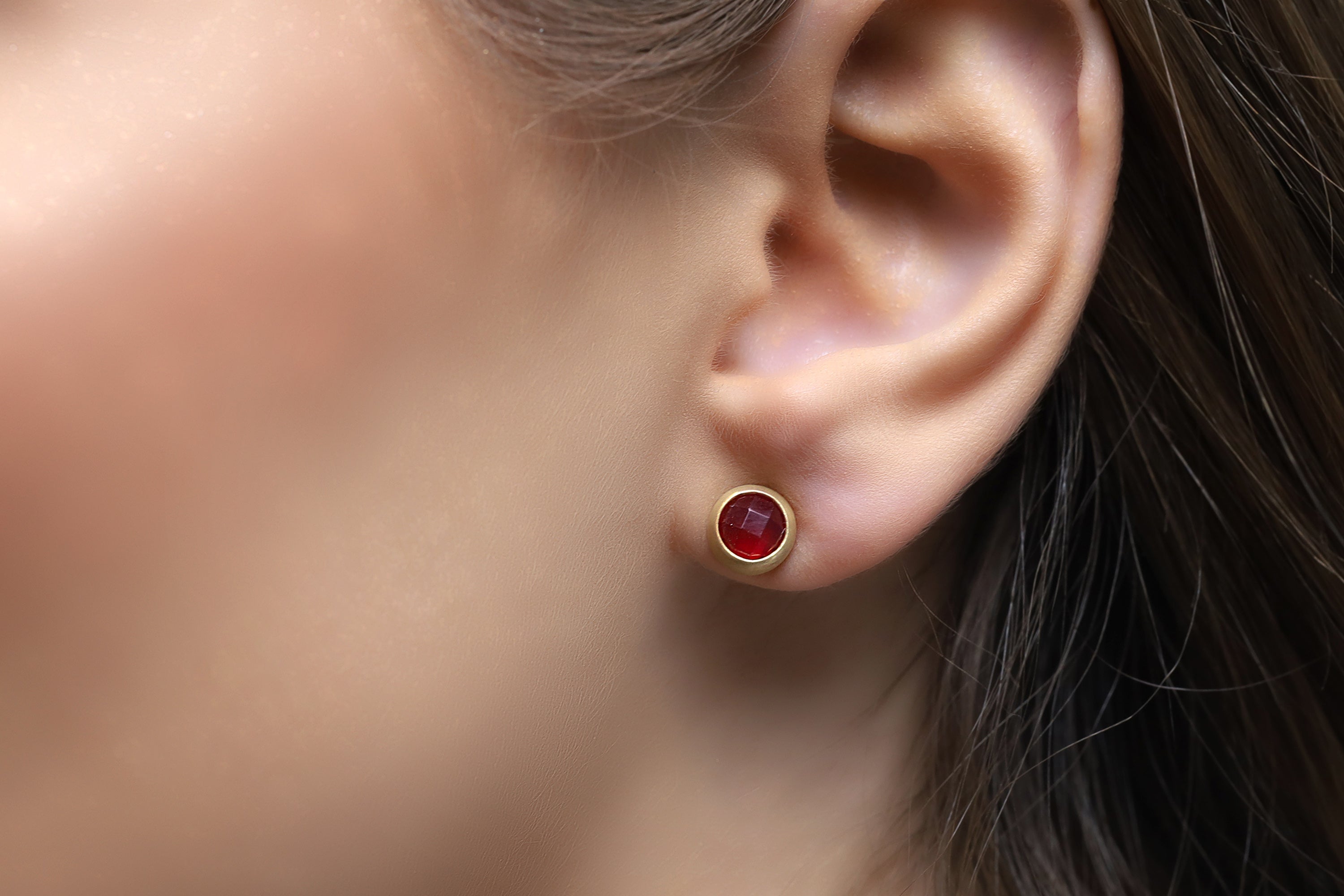 14k Solid Gold Bezel Set Garnet Earrings Earrings Anemone Limited