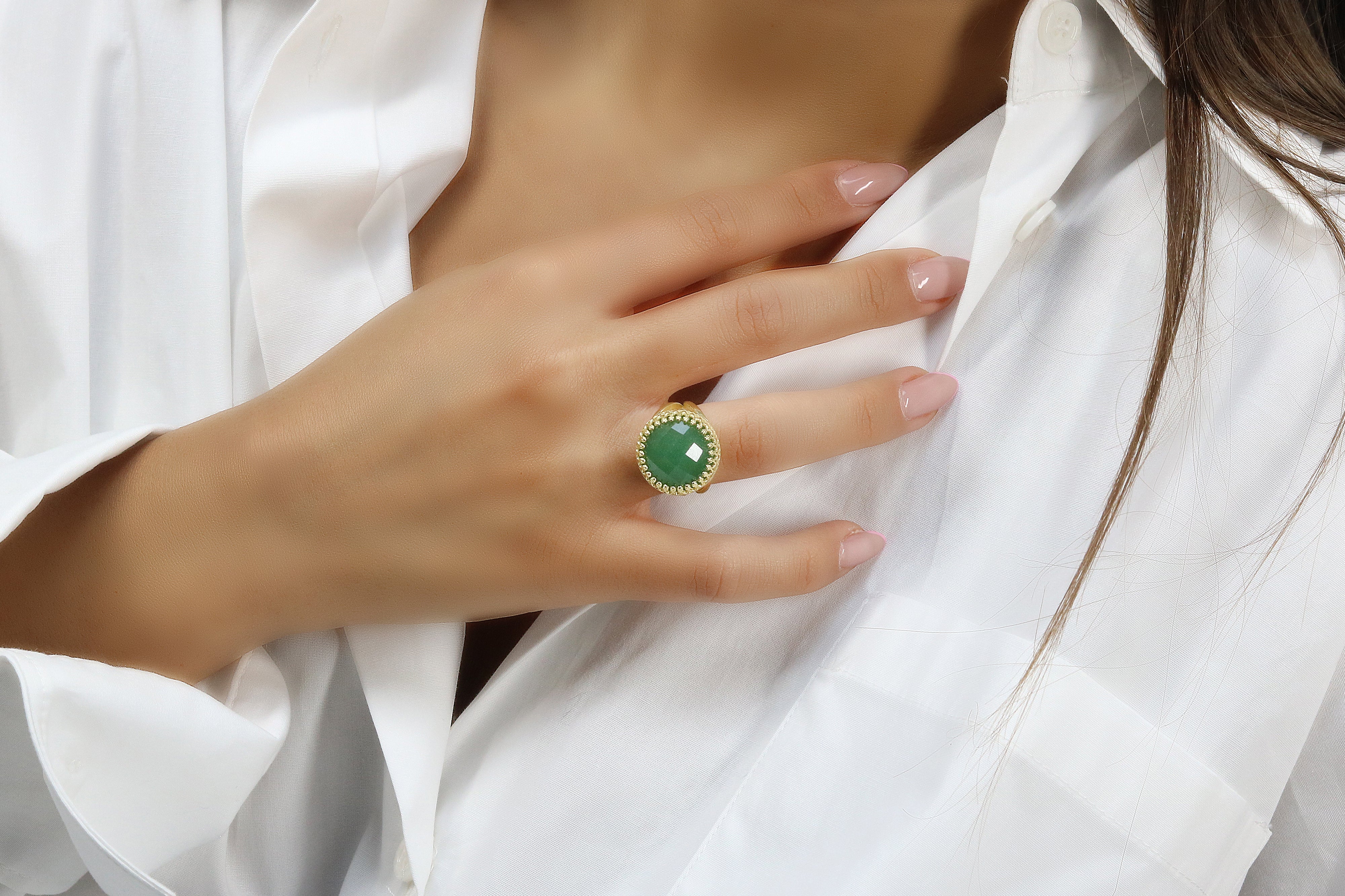 Elegant Green Aventurine Ring in 14k Gold-filled Rings Anemone Jewelry