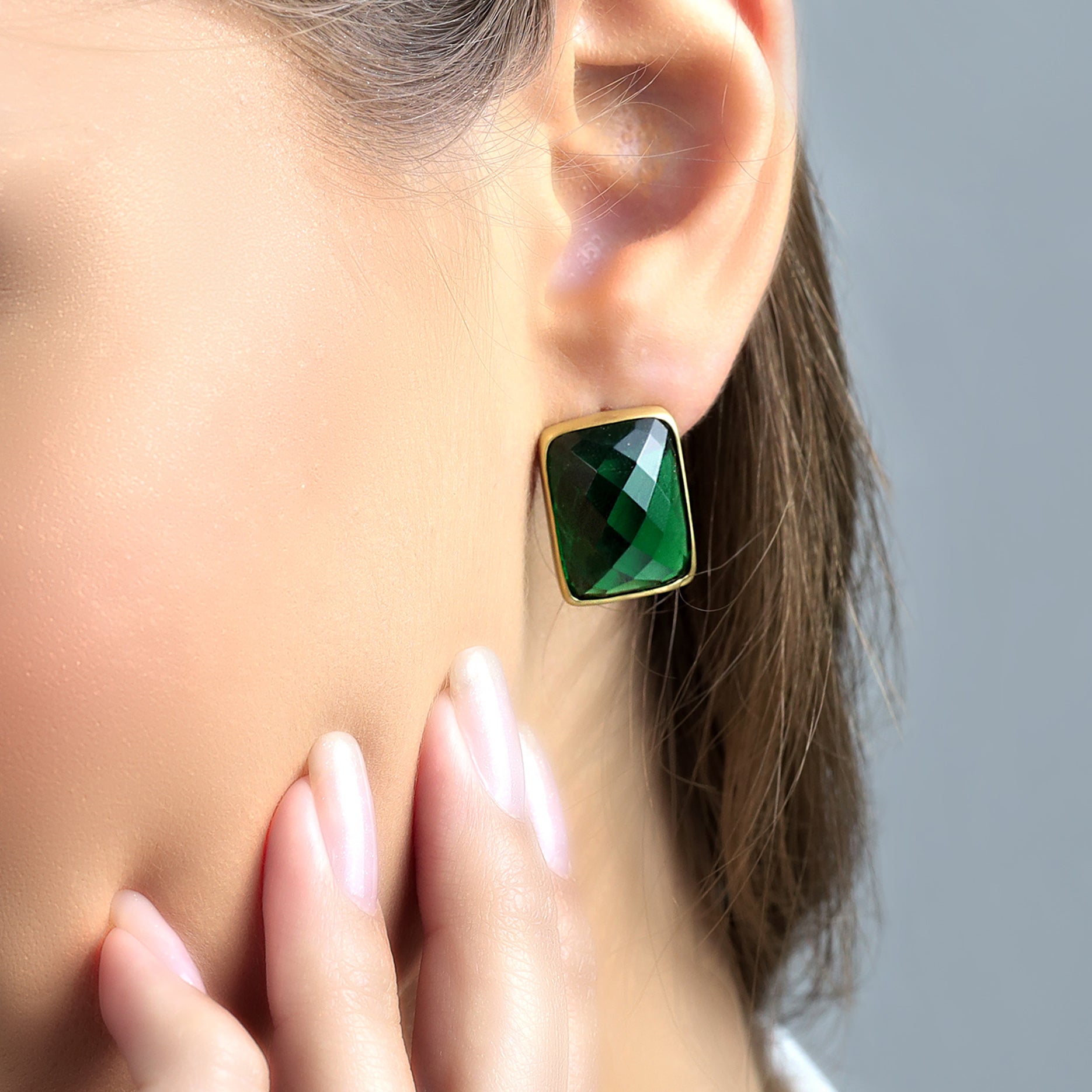 Rectangle Emerald Bezel Earrings in Gold Earrings Anemone Limited