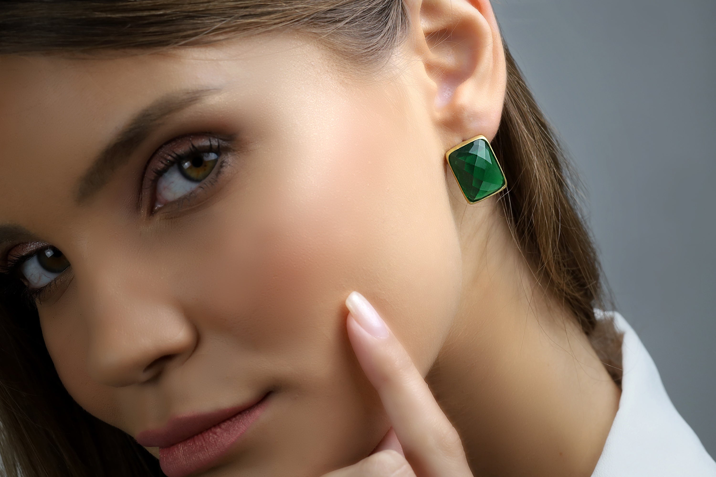 Rectangle Emerald Bezel Earrings in Gold Earrings Anemone Limited