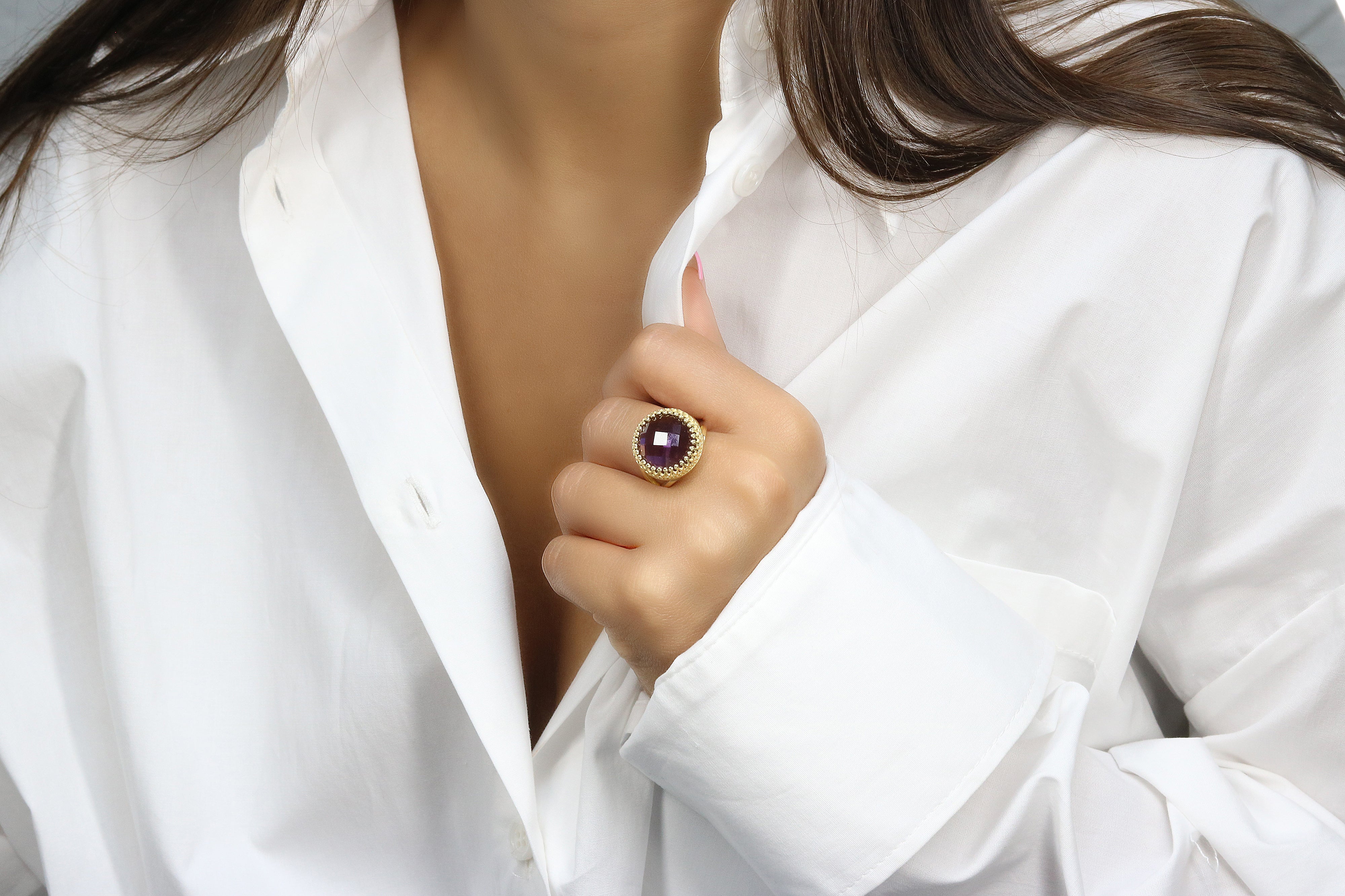 Intricate Amethyst Ring with 14k Gold-filled Band Rings Anemone Jewelry