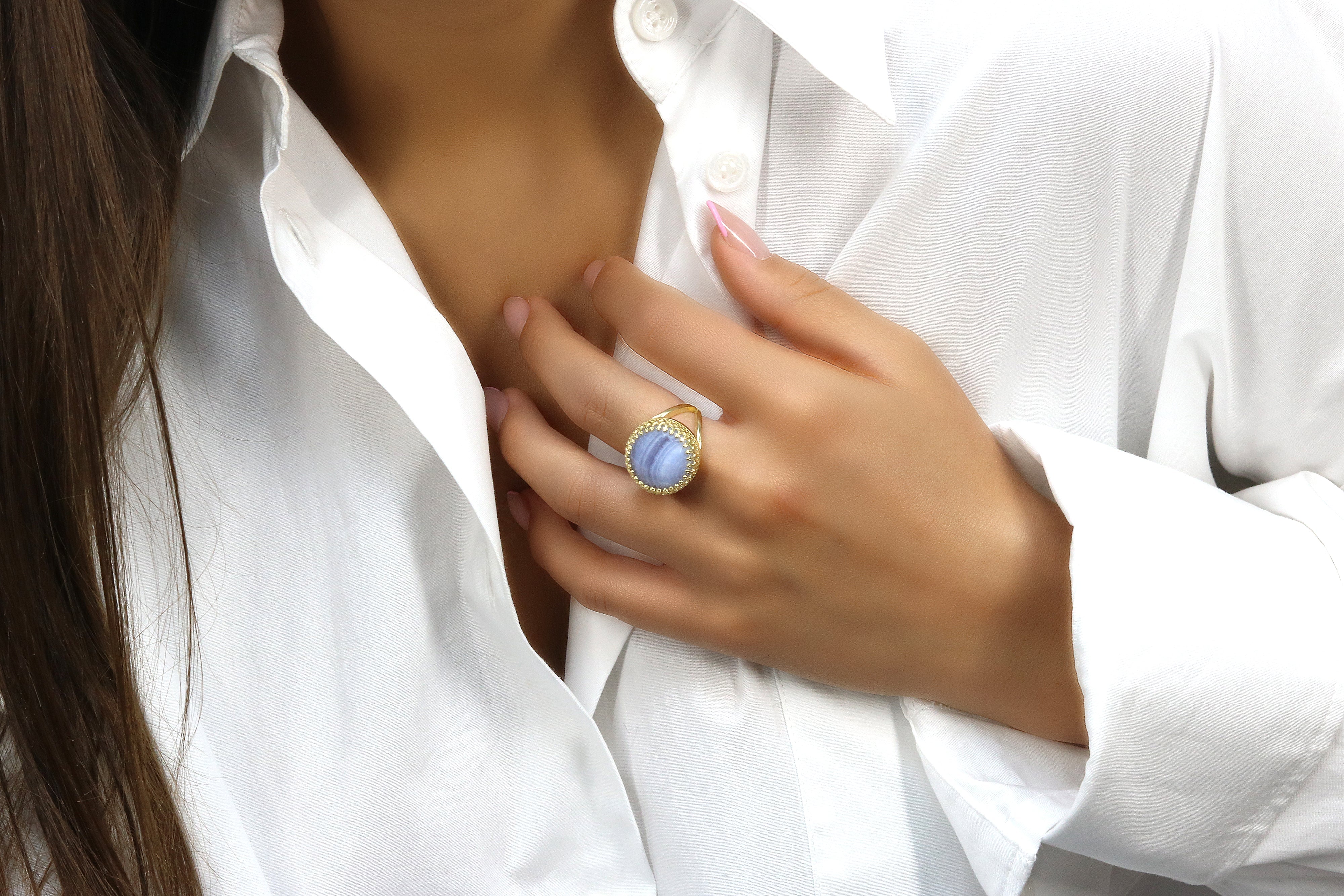 Adorable Lace Agate in 14K Rose Gold Ring Rings Anemone Jewelry