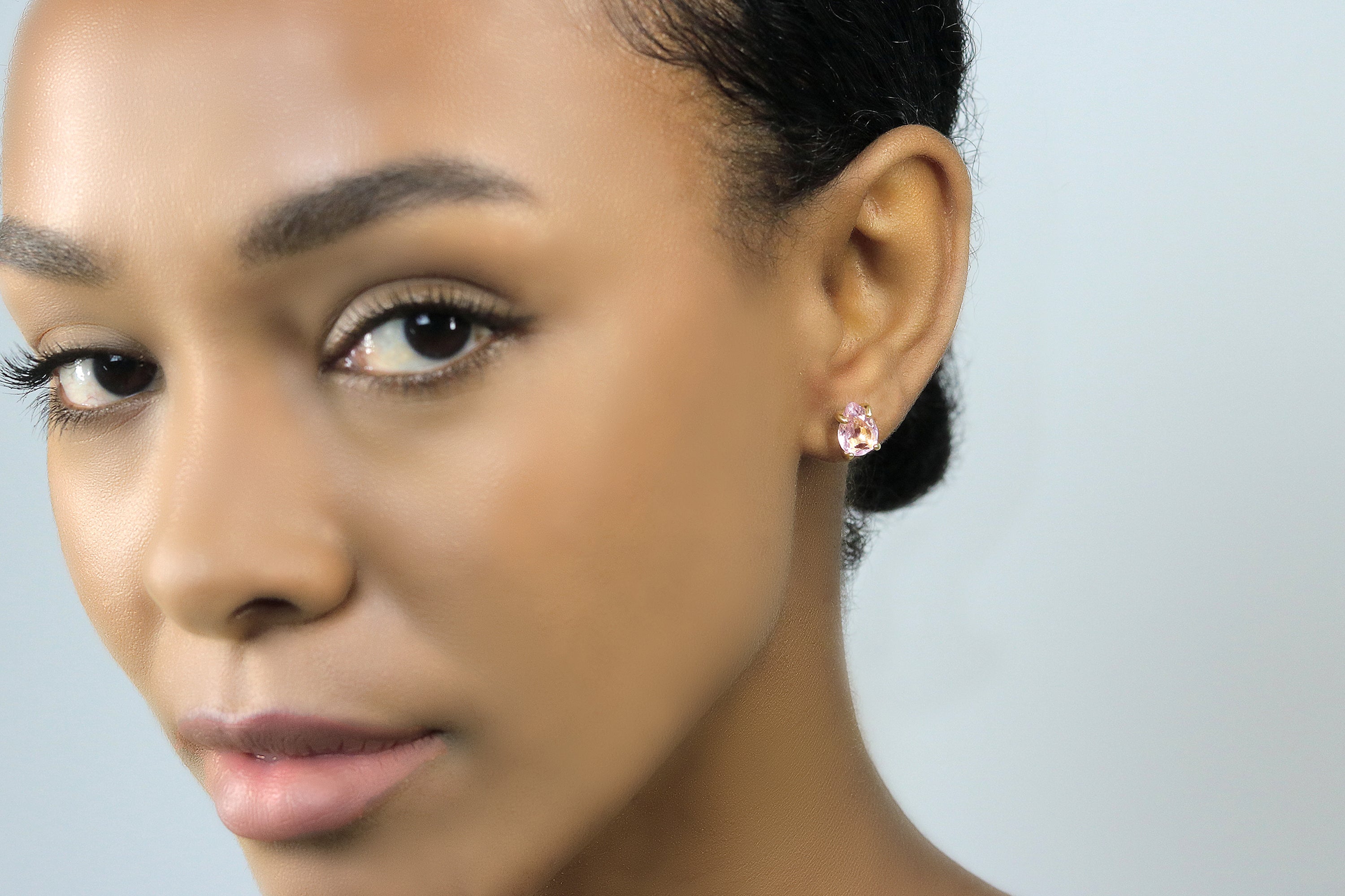 Rose Quartz Handmade Gold Earrings Studs Earrings Anemone Unique