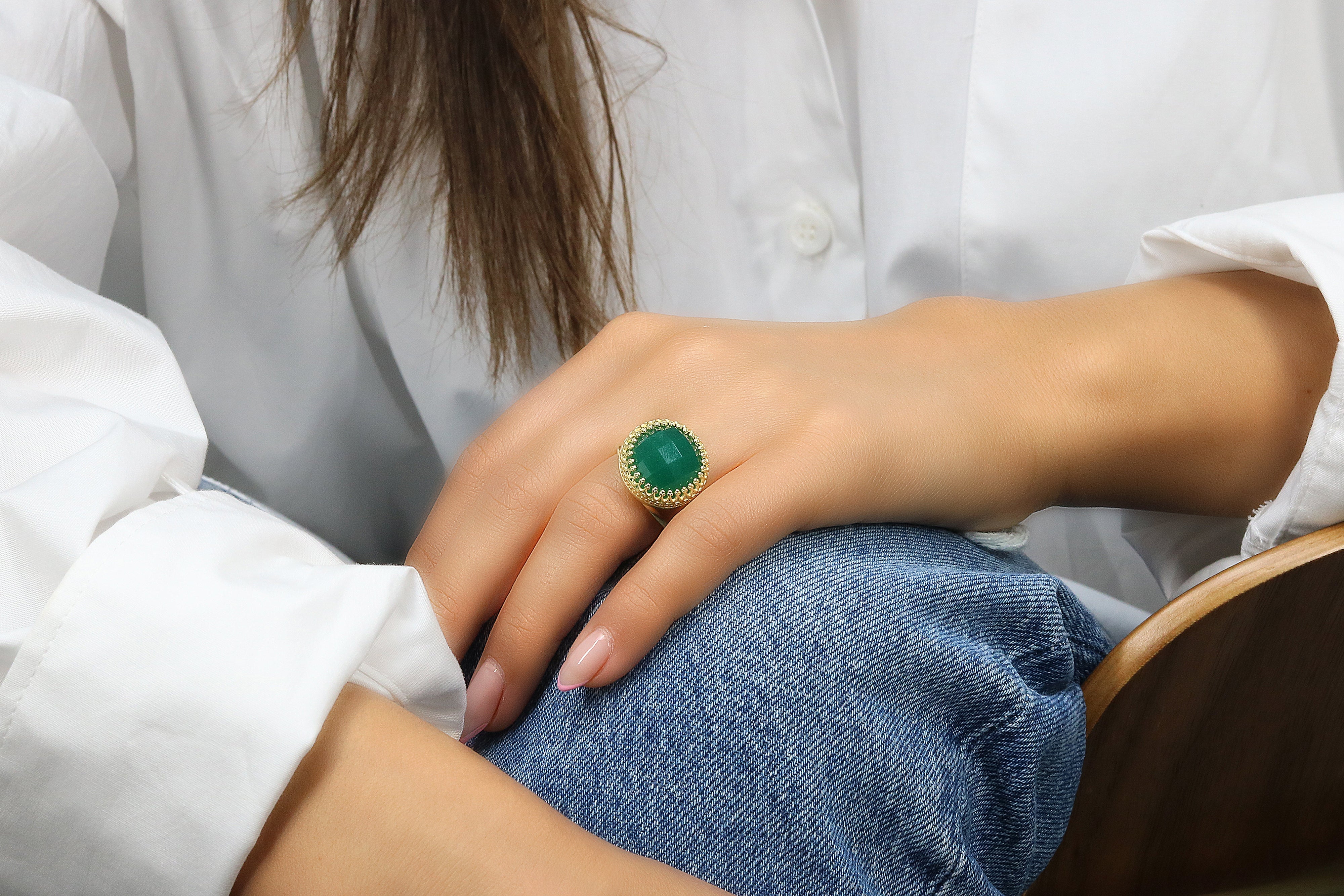 Sophisticated Green Onyx in 14k Gold-filled Ring Band Rings Anemone Jewelry