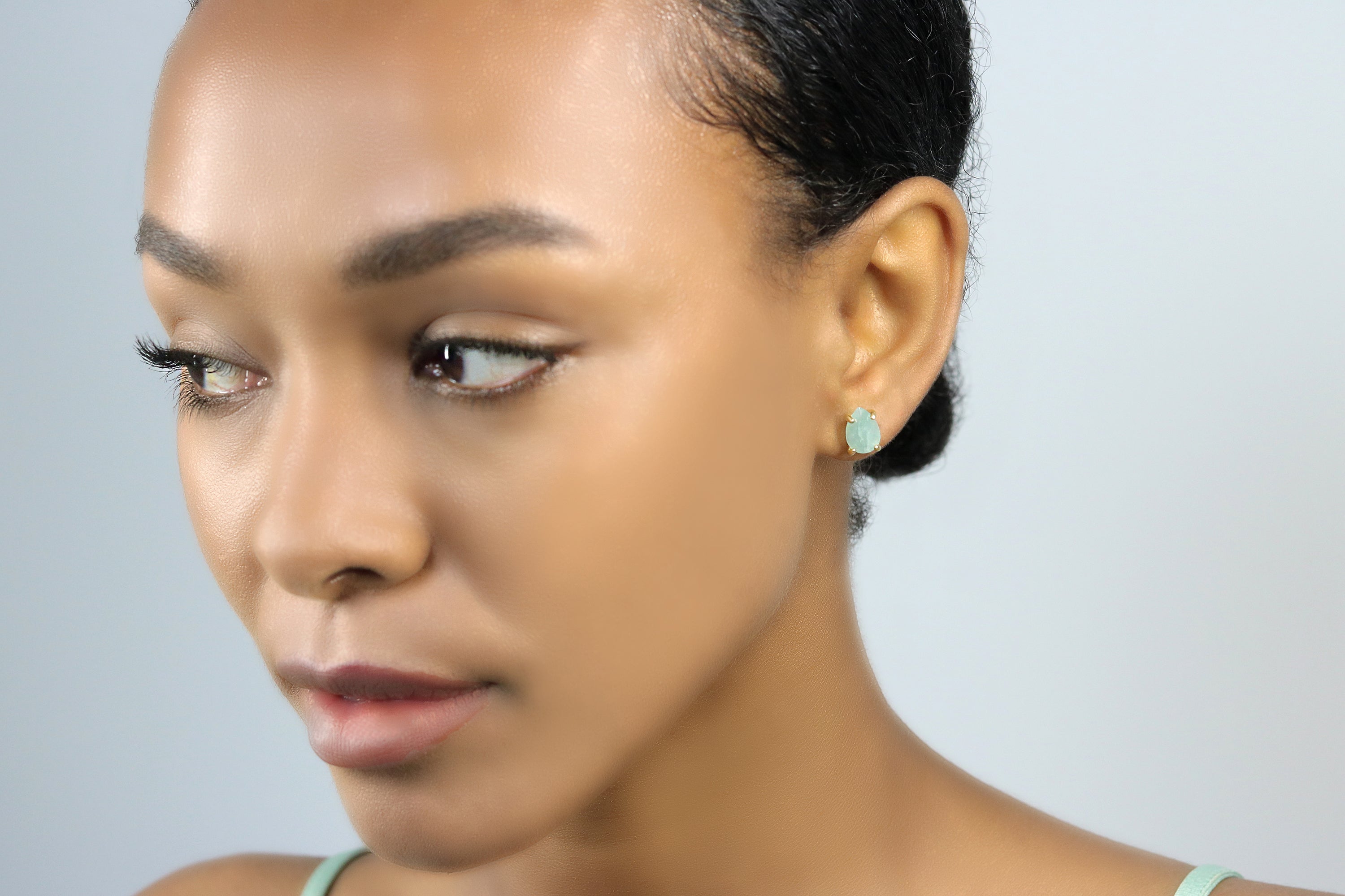 Artisan Made Aquamarine Gold Stud Earrings Earrings Anemone Unique