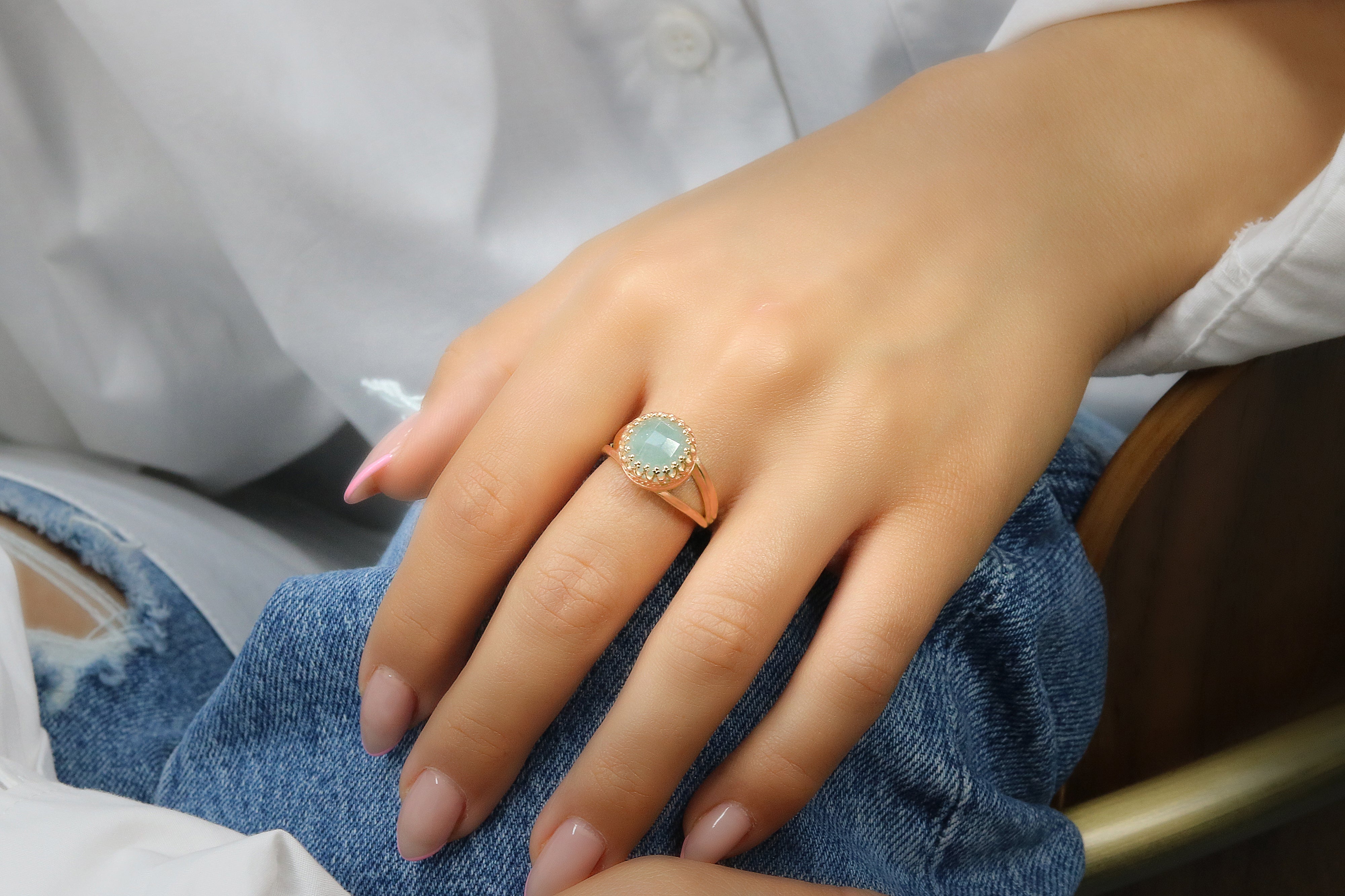Faceted Aquamarine Ring in14k Rose Gold Rings Anemone Jewelry