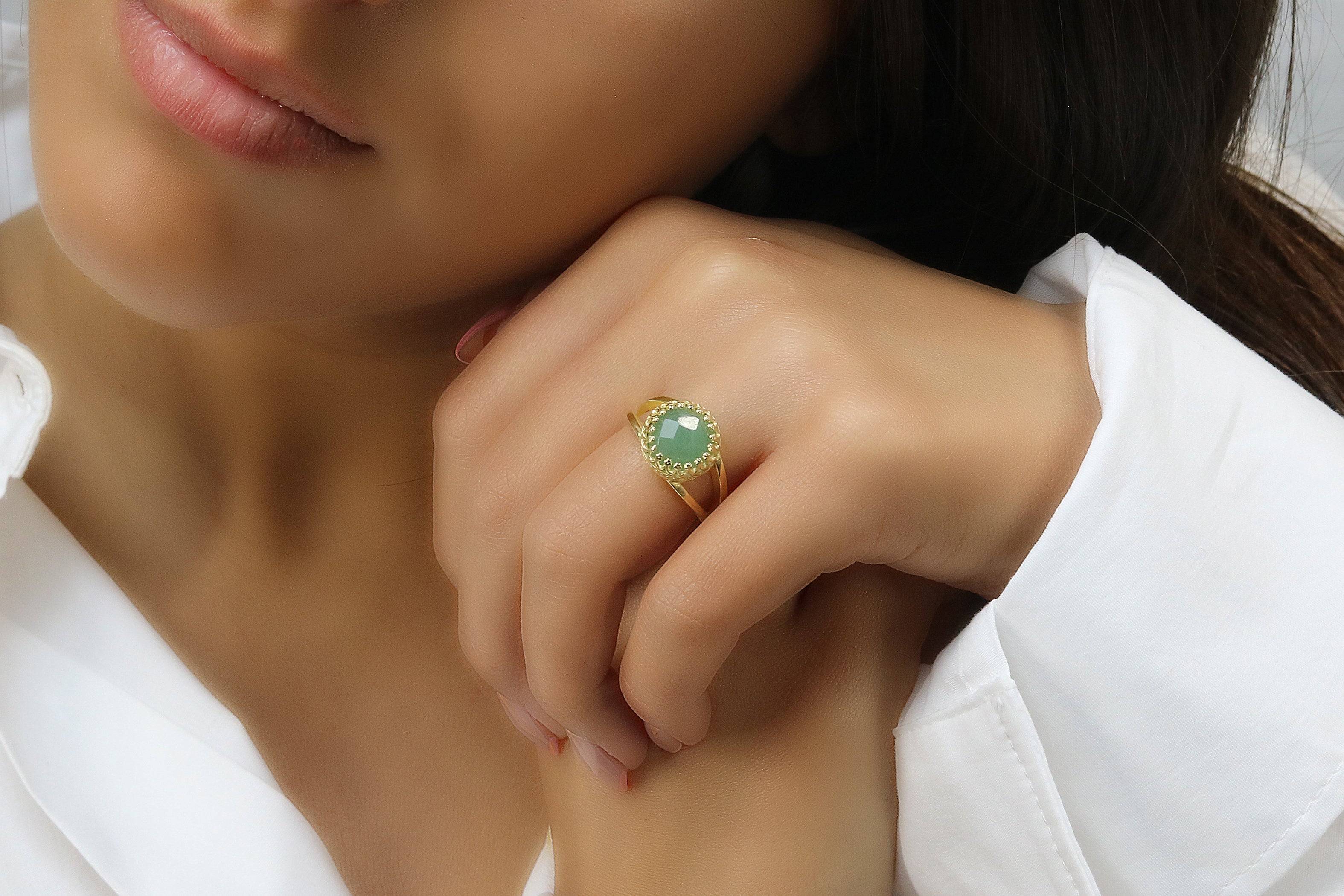 Aventurine Gemstone in 14K Gold Ring Rings Anemone Jewelry