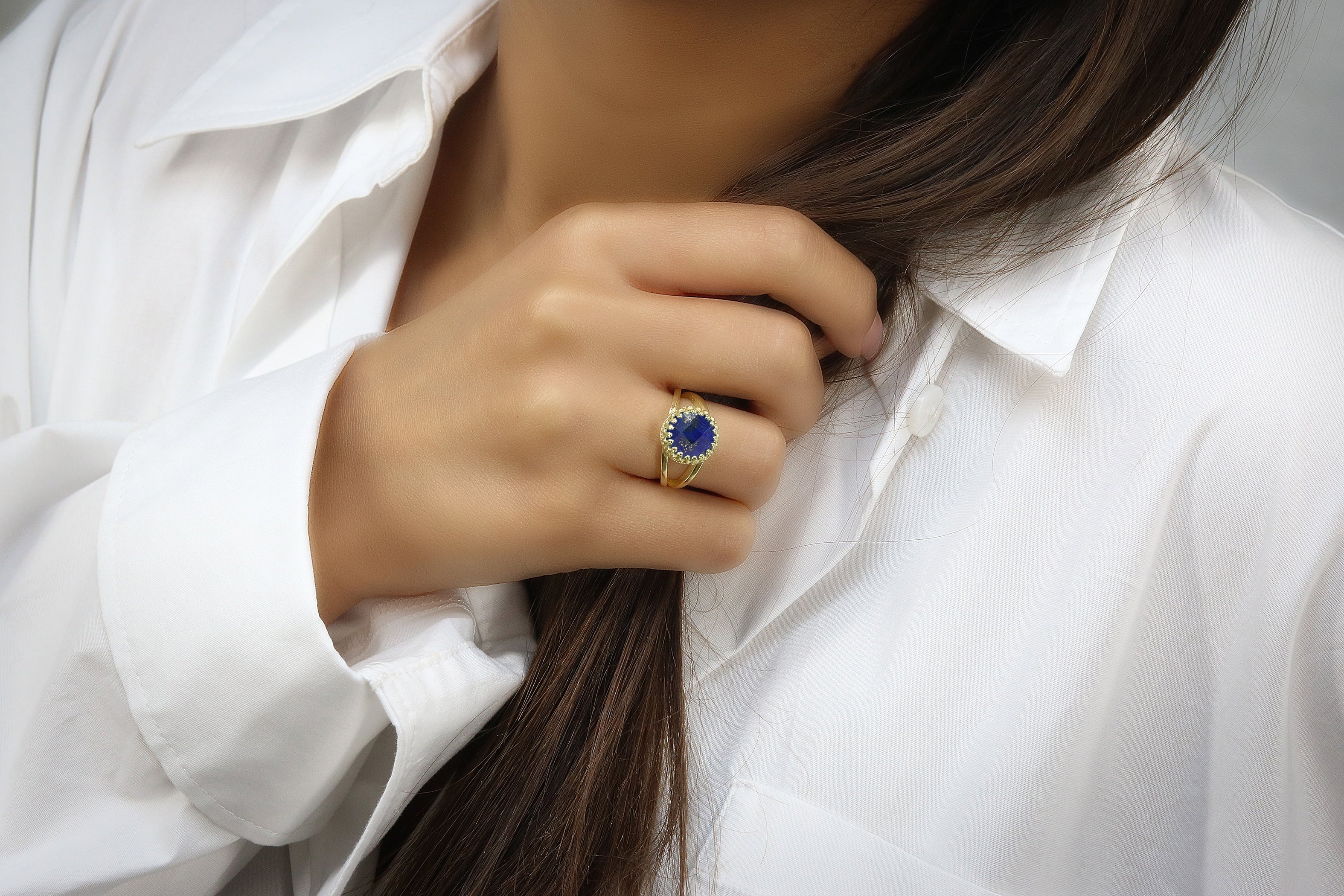 Lapis Lazuli Ring in 925 Sterling Silver Double Band Rings Anemone Jewelry